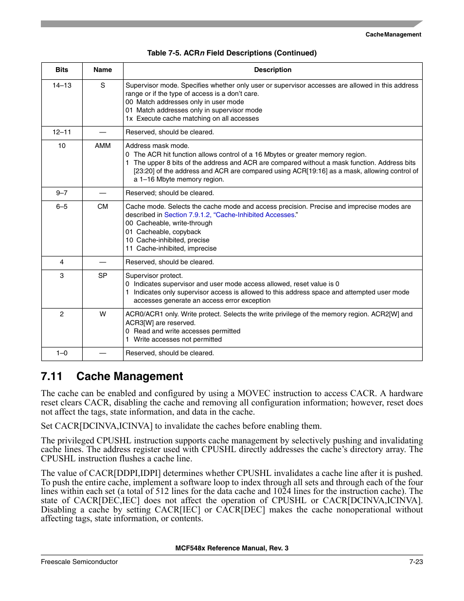 11 cache management, Cache management -23 | Freescale Semiconductor MCF5480 User Manual | Page 243 / 1032