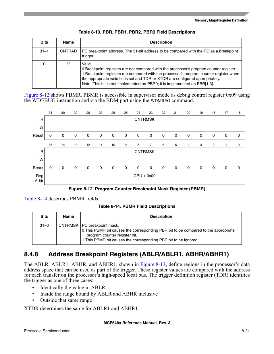 Table 8-13, Command. table 8-14 describes pbmr fields | Freescale Semiconductor MCF5480 User Manual | Page 271 / 1032