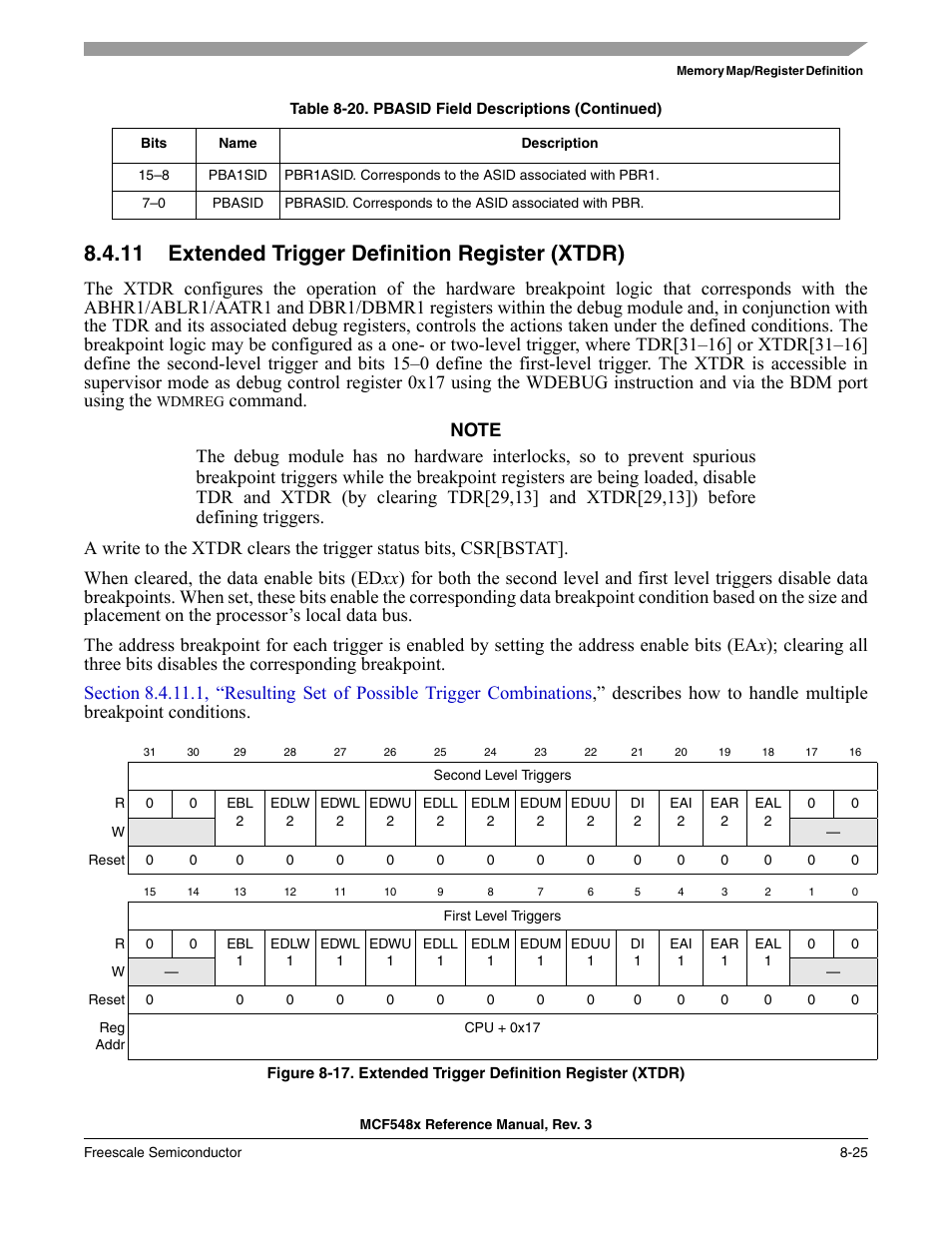 11 extended trigger definition register (xtdr), Extended trigger definition register (xtdr) -25 | Freescale Semiconductor MCF5480 User Manual | Page 275 / 1032