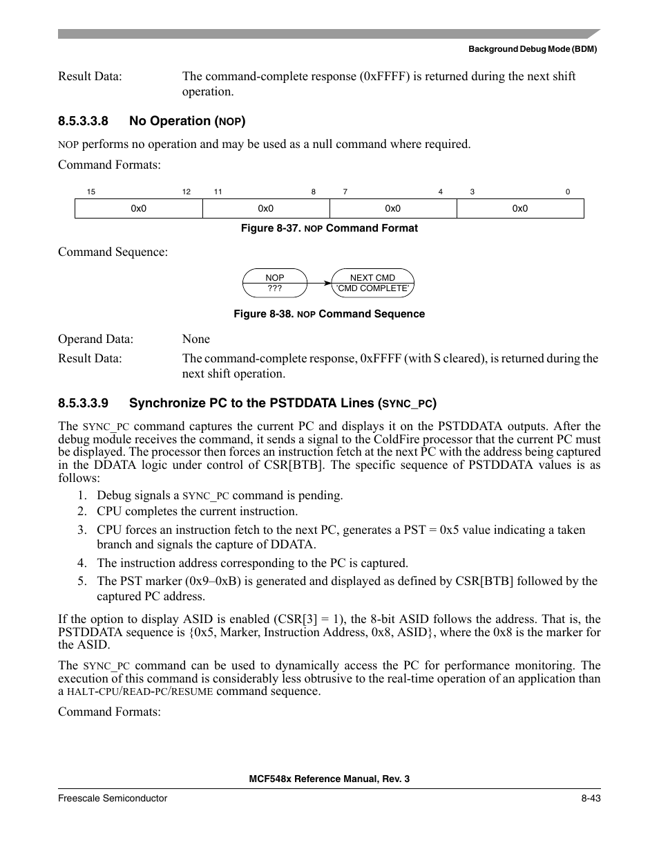 8 no operation (nop), 9 synchronize pc to the pstddata lines (sync_pc) | Freescale Semiconductor MCF5480 User Manual | Page 293 / 1032