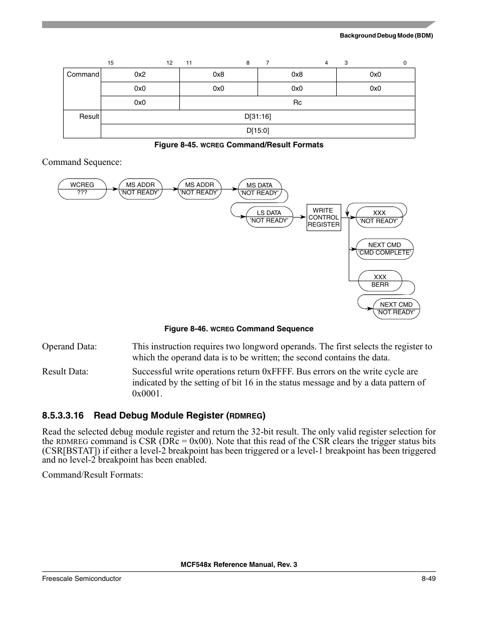 16 read debug module register (rdmreg), Command sequence | Freescale Semiconductor MCF5480 User Manual | Page 299 / 1032