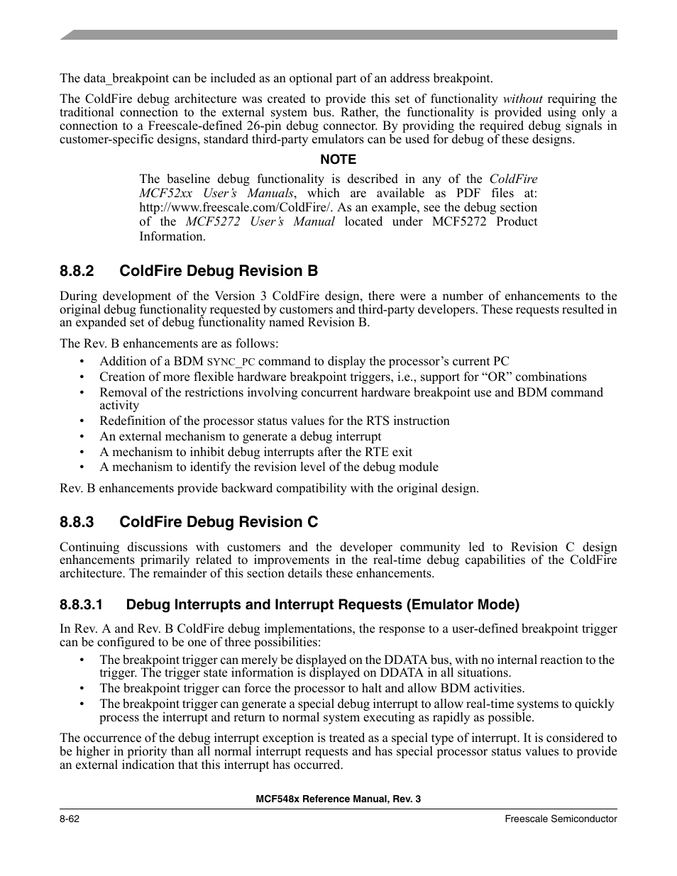 2 coldfire debug revision b, 3 coldfire debug revision c, Coldfire debug revision b -62 | Coldfire debug revision c -62 | Freescale Semiconductor MCF5480 User Manual | Page 312 / 1032