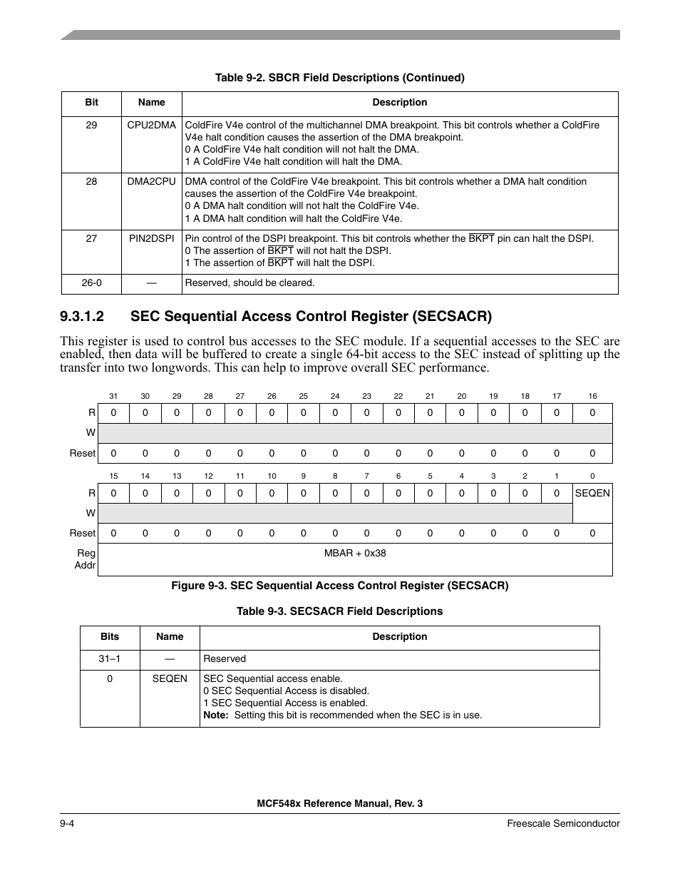 2 sec sequential access control register (secsacr) | Freescale Semiconductor MCF5480 User Manual | Page 320 / 1032