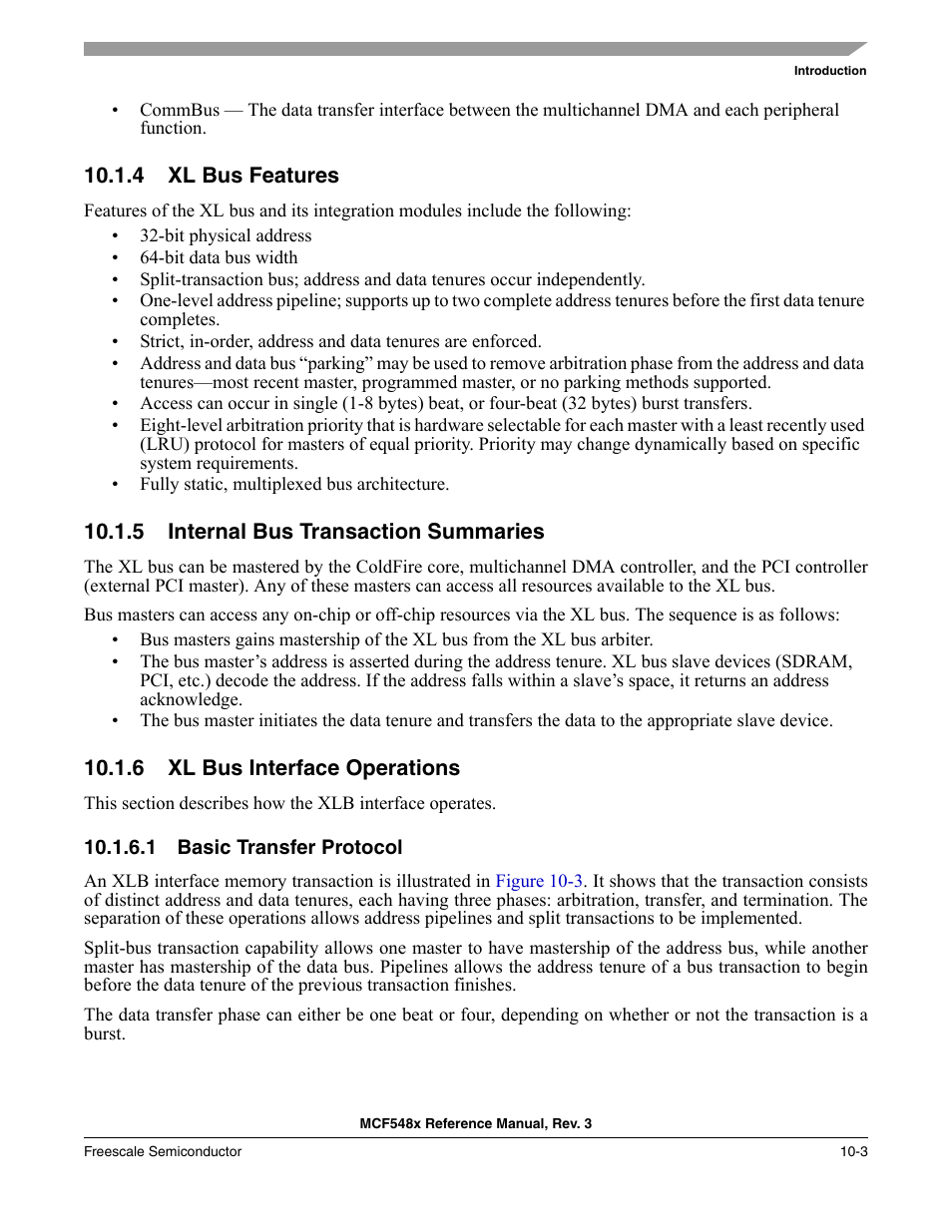 4 xl bus features, 5 internal bus transaction summaries, 6 xl bus interface operations | 1 basic transfer protocol, Xl bus features -3, Internal bus transaction summaries -3, Xl bus interface operations -3, Basic transfer protocol -3 | Freescale Semiconductor MCF5480 User Manual | Page 325 / 1032