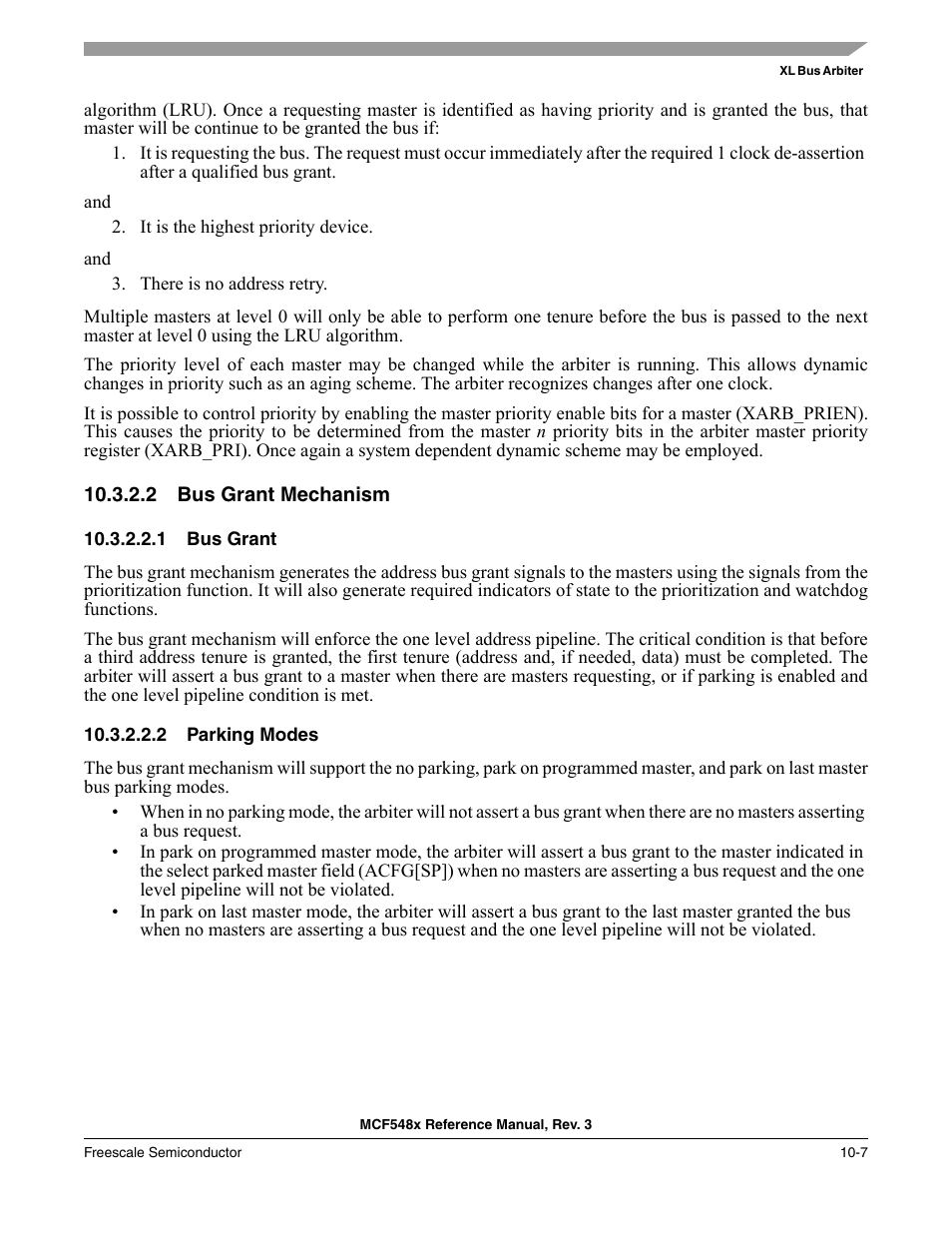 2 bus grant mechanism, 1 bus grant, 2 parking modes | Bus grant mechanism -7 | Freescale Semiconductor MCF5480 User Manual | Page 329 / 1032
