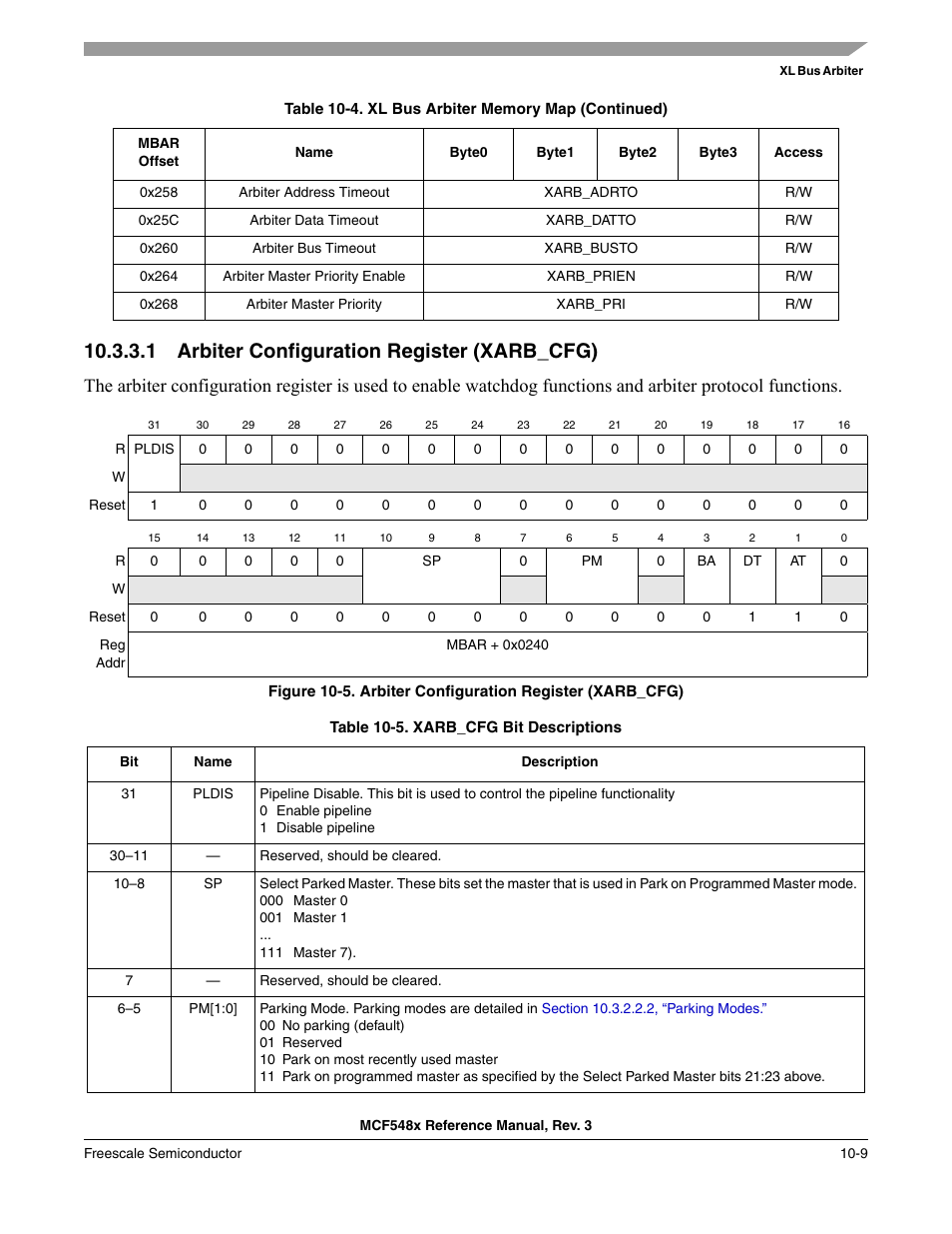 1 arbiter configuration register (xarb_cfg), Arbiter configuration register (xarb_cfg) -9 | Freescale Semiconductor MCF5480 User Manual | Page 331 / 1032