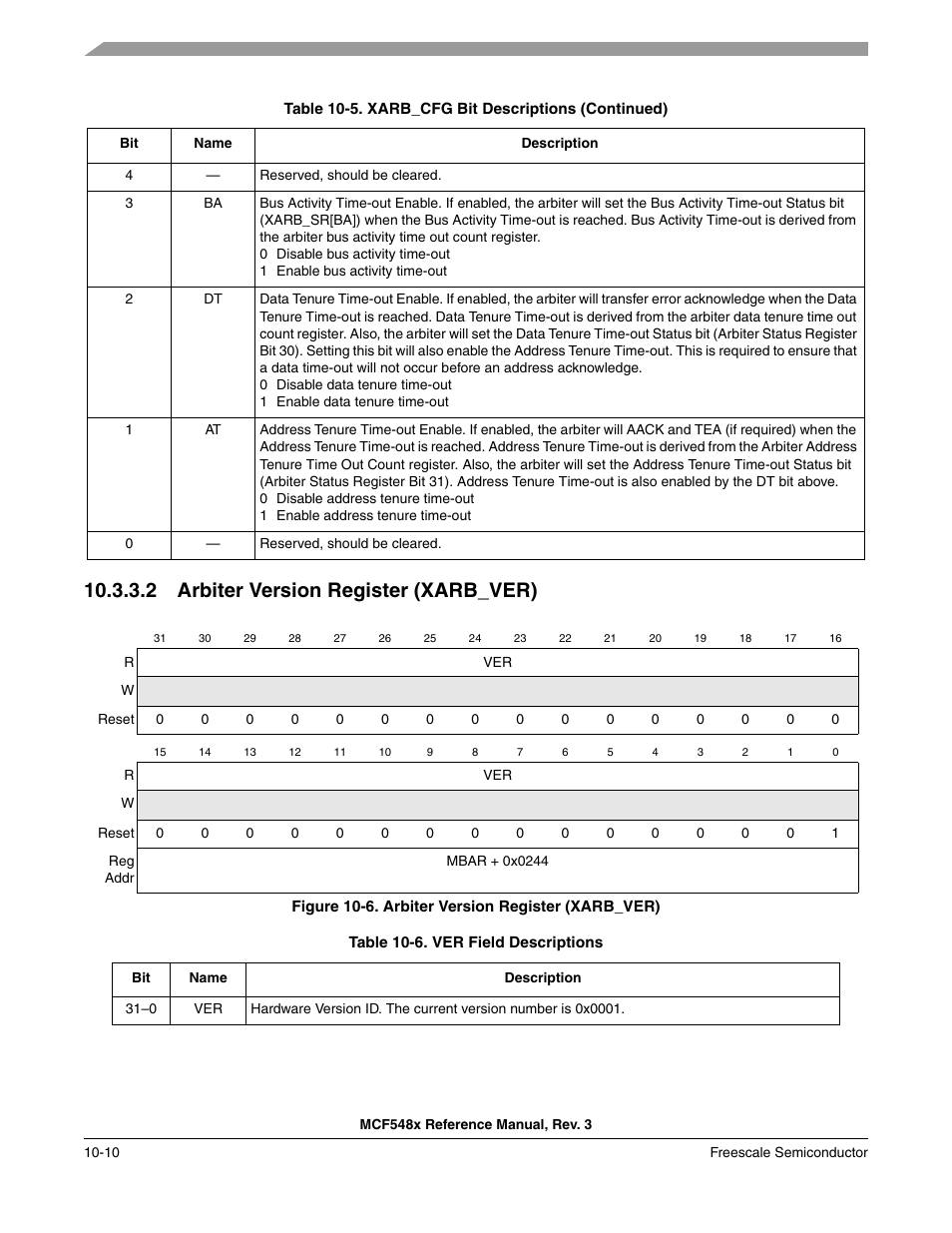 2 arbiter version register (xarb_ver), Arbiter version register (xarb_ver) -10 | Freescale Semiconductor MCF5480 User Manual | Page 332 / 1032