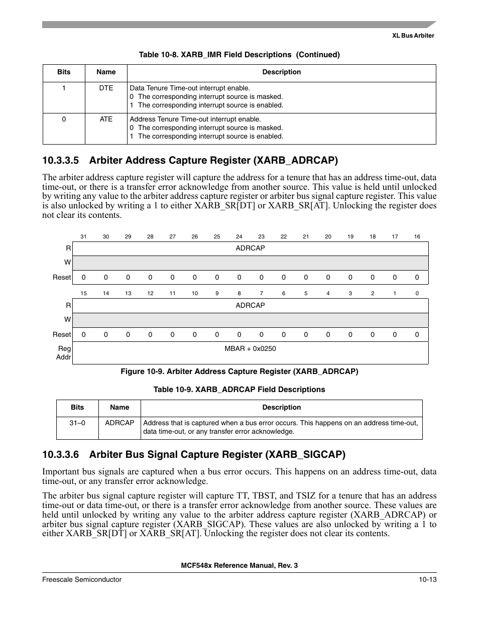5 arbiter address capture register (xarb_adrcap), Arbiter address capture register (xarb_adrcap) -13 | Freescale Semiconductor MCF5480 User Manual | Page 335 / 1032