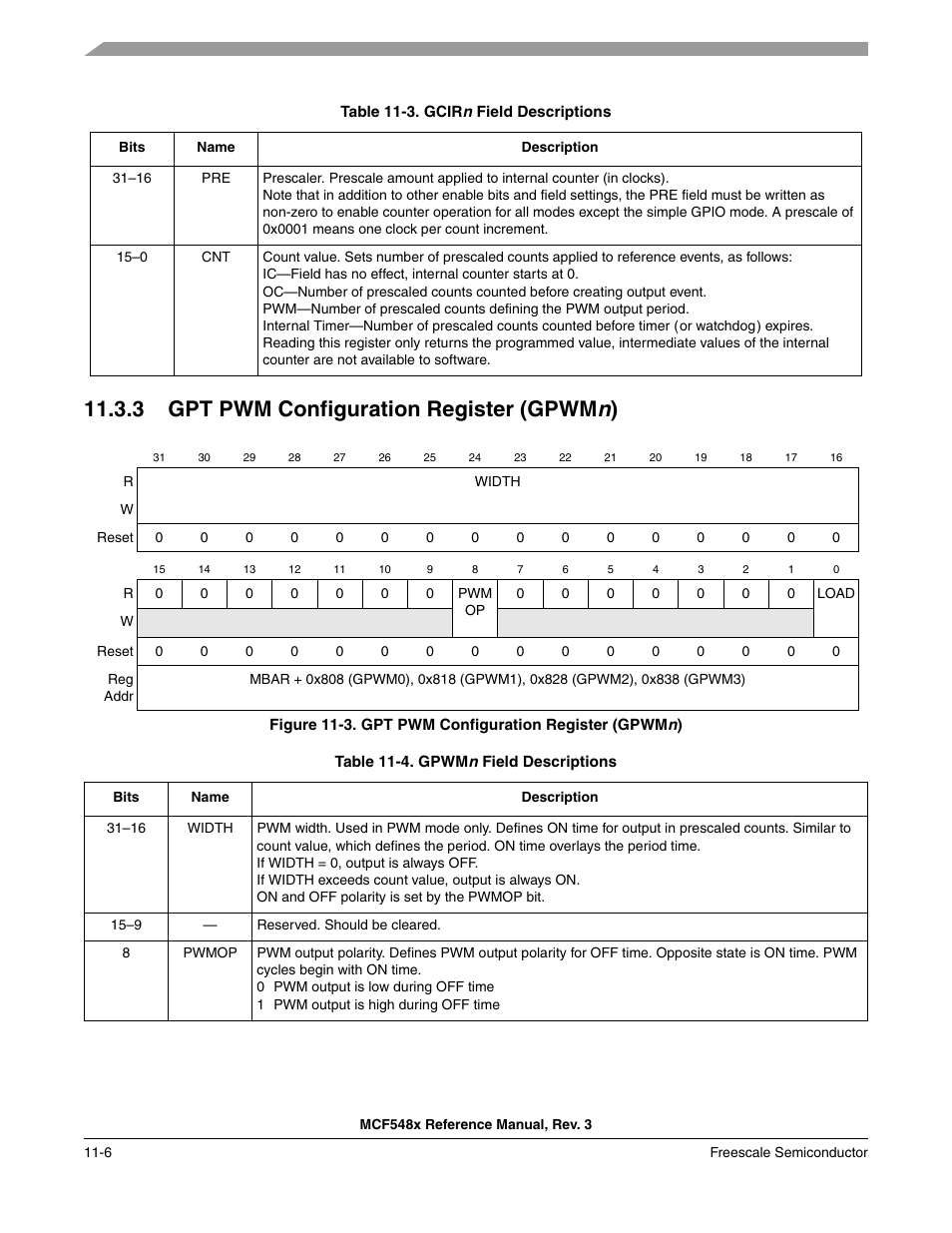 3 gpt pwm configuration register (gpwmn), Gpt pwm configuration register (gpwmn) -6, 3 gpt pwm configuration register (gpwm n ) | Freescale Semiconductor MCF5480 User Manual | Page 346 / 1032
