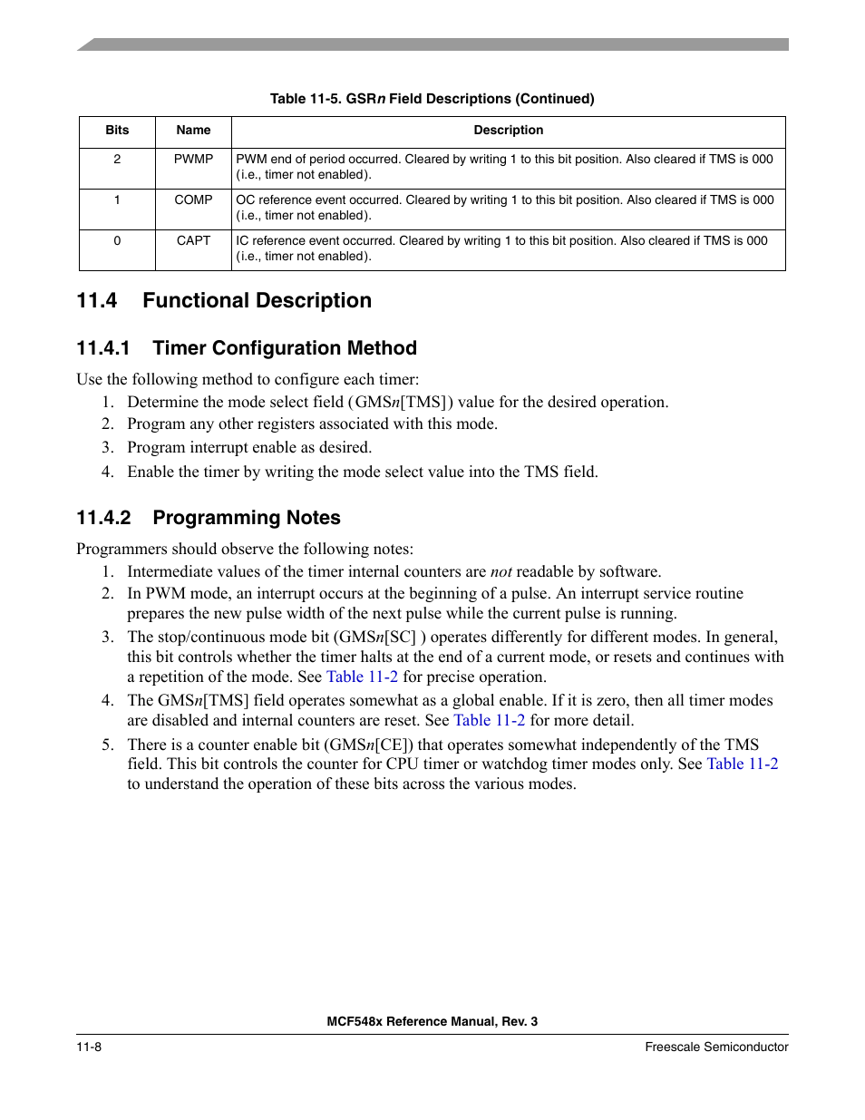 4 functional description, 1 timer configuration method, 2 programming notes | Functional description -8, Timer configuration method -8, Programming notes -8 | Freescale Semiconductor MCF5480 User Manual | Page 348 / 1032