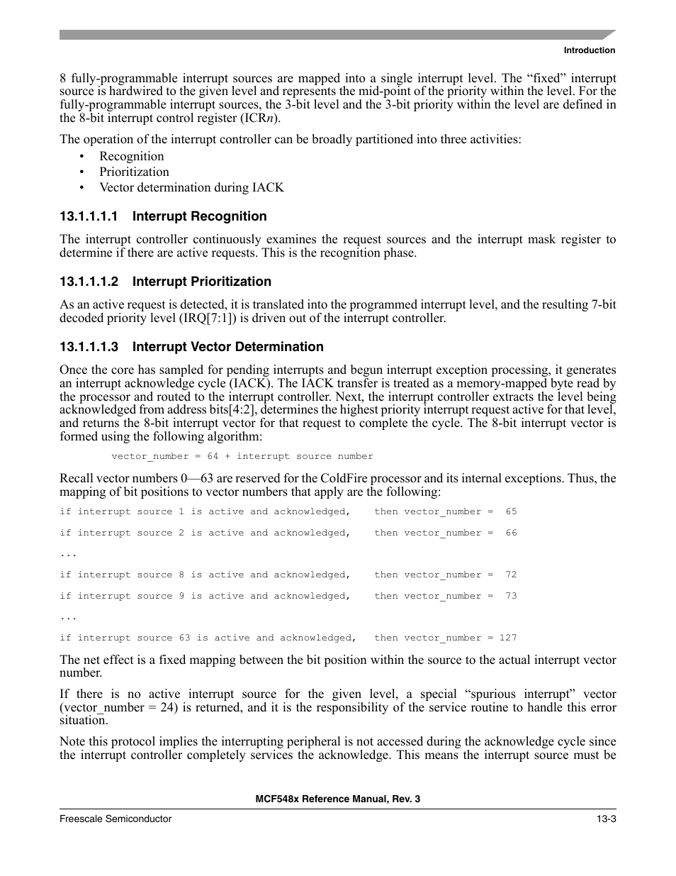 1 interrupt recognition, 2 interrupt prioritization, 3 interrupt vector determination | Information, see | Freescale Semiconductor MCF5480 User Manual | Page 355 / 1032