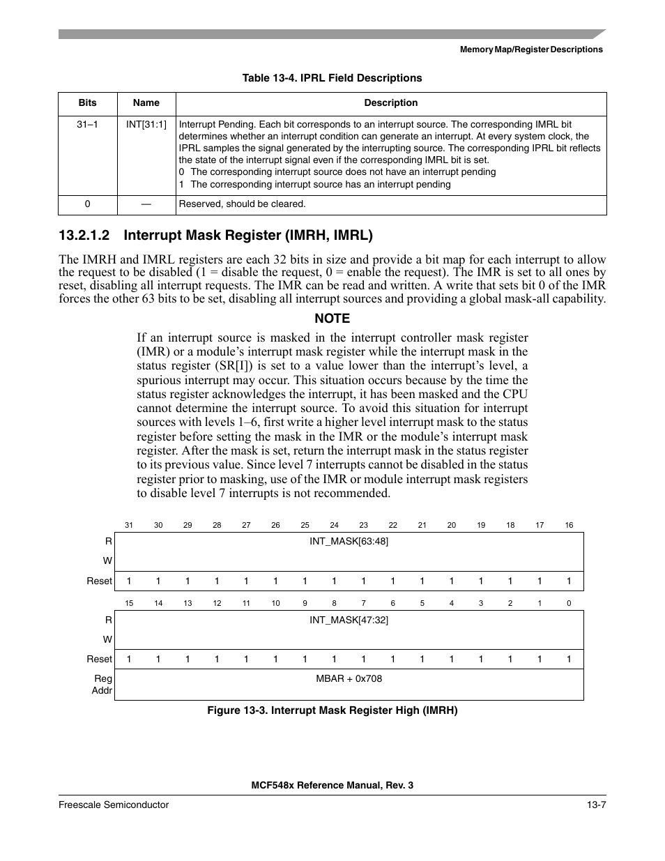 2 interrupt mask register (imrh, imrl), Interrupt mask register (imrh, imrl) -7 | Freescale Semiconductor MCF5480 User Manual | Page 359 / 1032