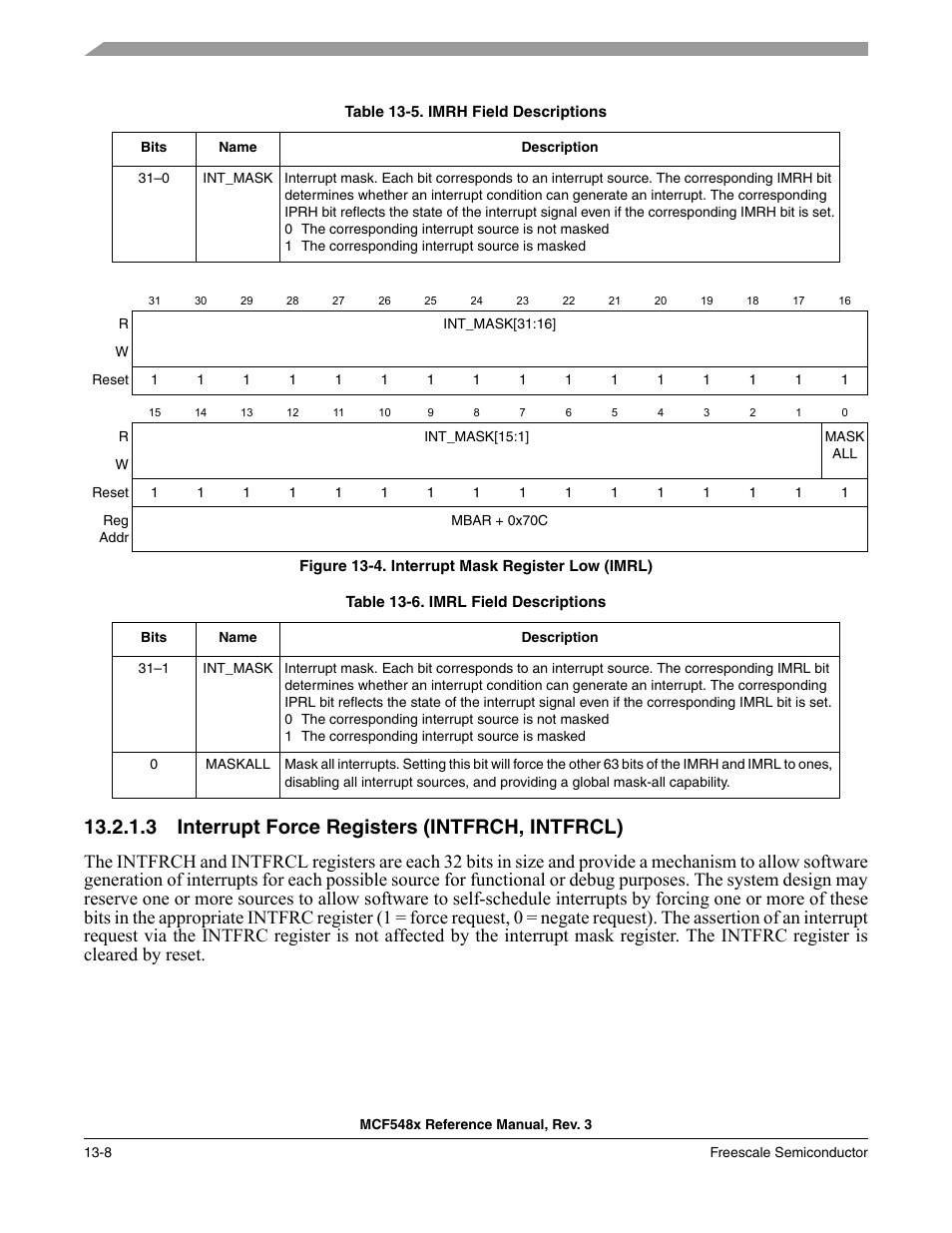 3 interrupt force registers (intfrch, intfrcl), Interrupt force registers (intfrch, intfrcl) -8 | Freescale Semiconductor MCF5480 User Manual | Page 360 / 1032