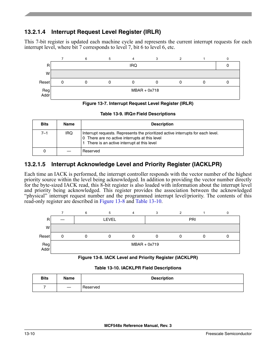 4 interrupt request level register (irlr), Interrupt request level register (irlr) -10 | Freescale Semiconductor MCF5480 User Manual | Page 362 / 1032