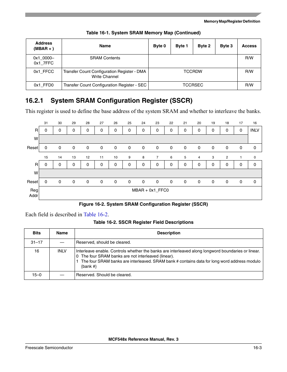 1 system sram configuration register (sscr), System sram configuration register (sscr) -3 | Freescale Semiconductor MCF5480 User Manual | Page 411 / 1032