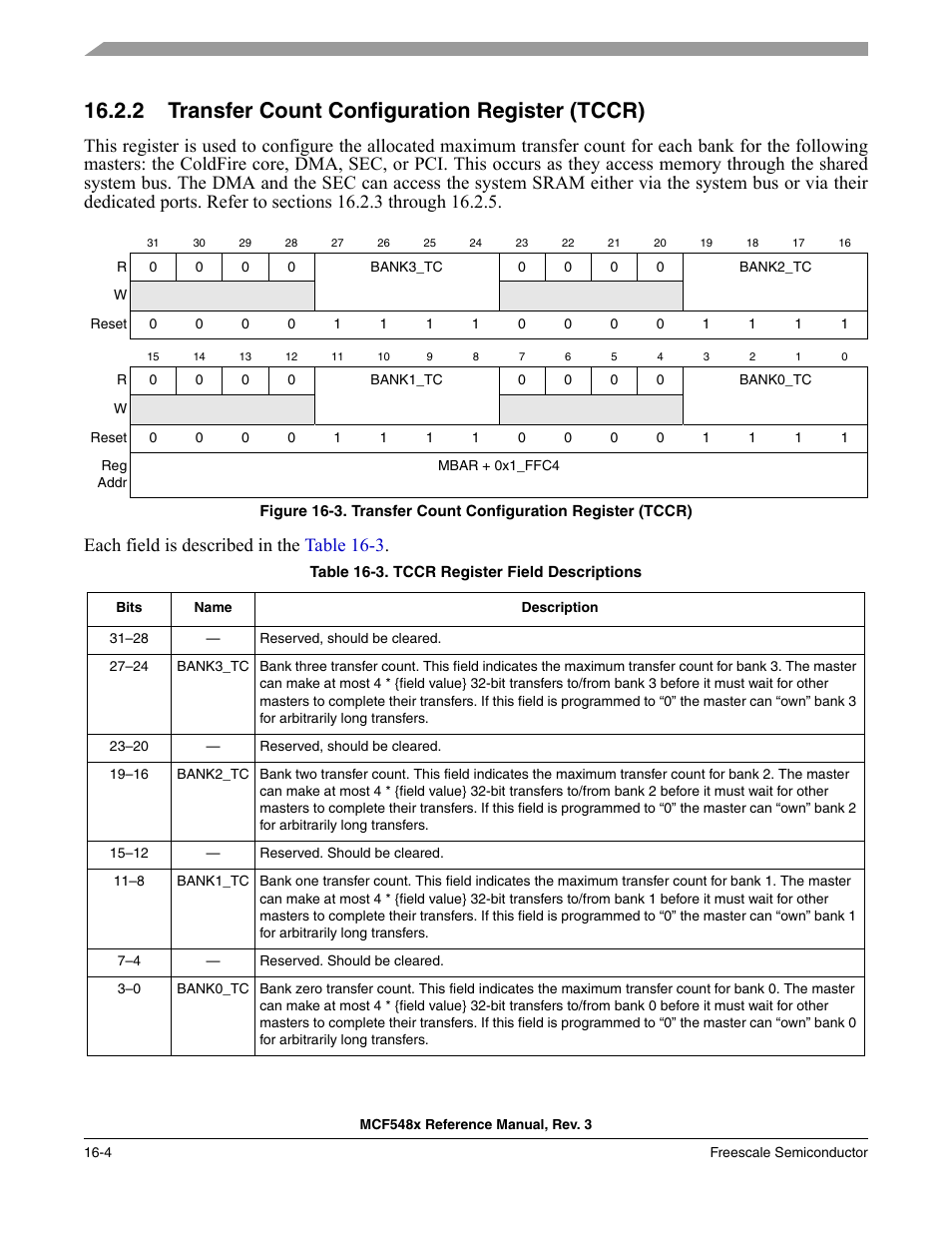 2 transfer count configuration register (tccr), Transfer count configuration register (tccr) -4 | Freescale Semiconductor MCF5480 User Manual | Page 412 / 1032