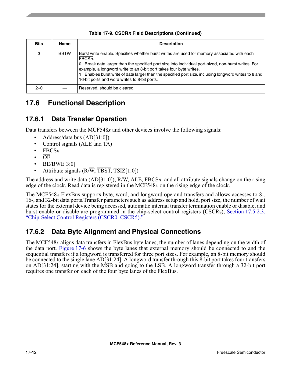 6 functional description, 1 data transfer operation, 2 data byte alignment and physical connections | Functional description -12, Data transfer operation -12, Data byte alignment and physical connections -12 | Freescale Semiconductor MCF5480 User Manual | Page 428 / 1032