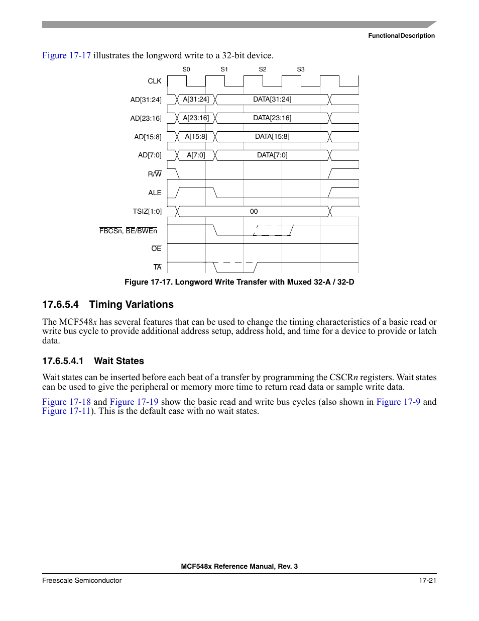 4 timing variations, 1 wait states, Timing variations -21 | Freescale Semiconductor MCF5480 User Manual | Page 437 / 1032