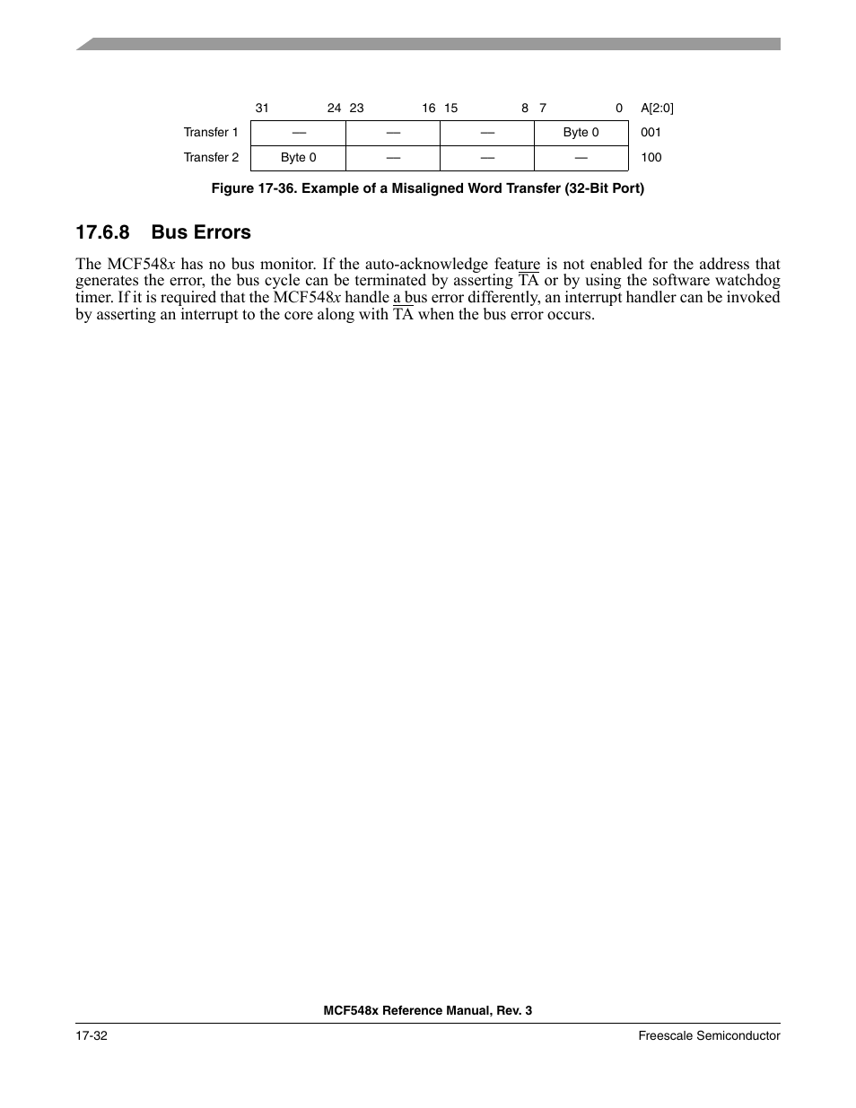 8 bus errors, Bus errors -32, Cache. the example in | Figure 17-36 | Freescale Semiconductor MCF5480 User Manual | Page 448 / 1032