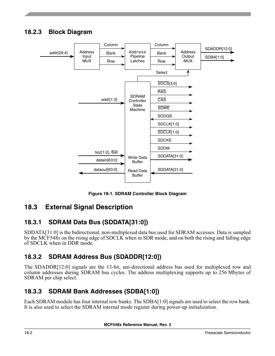 3 block diagram, 3 external signal description, 1 sdram data bus (sddata[31:0]) | 2 sdram address bus (sdaddr[12:0]), 3 sdram bank addresses (sdba[1:0]), Block diagram -2, External signal description -2, Sdram data bus (sddata[31:0]) -2, Sdram address bus (sdaddr[12:0]) -2, Sdram bank addresses (sdba[1:0]) -2 | Freescale Semiconductor MCF5480 User Manual | Page 450 / 1032