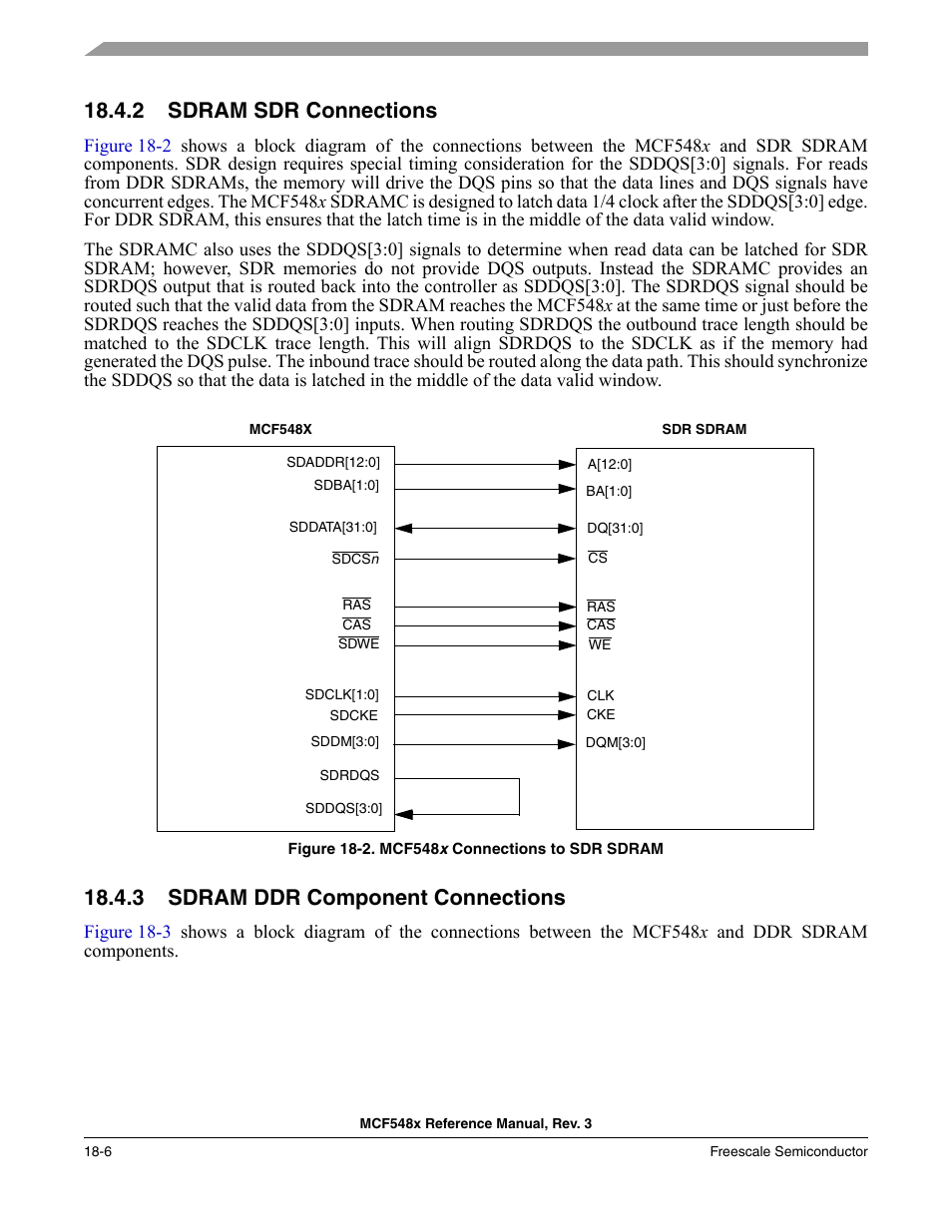 2 sdram sdr connections, 3 sdram ddr component connections, Sdram sdr connections -6 | Sdram ddr component connections -6 | Freescale Semiconductor MCF5480 User Manual | Page 454 / 1032