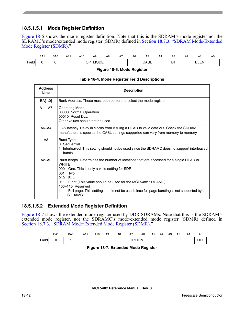 1 mode register definition, 2 extended mode register definition | Freescale Semiconductor MCF5480 User Manual | Page 460 / 1032