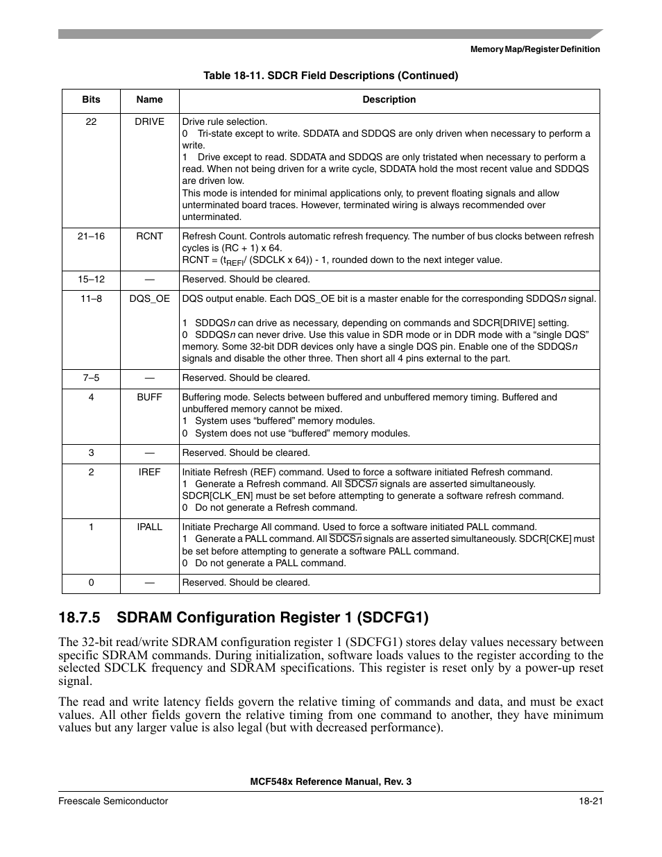 5 sdram configuration register 1 (sdcfg1), Sdram configuration register 1 (sdcfg1) -21 | Freescale Semiconductor MCF5480 User Manual | Page 469 / 1032