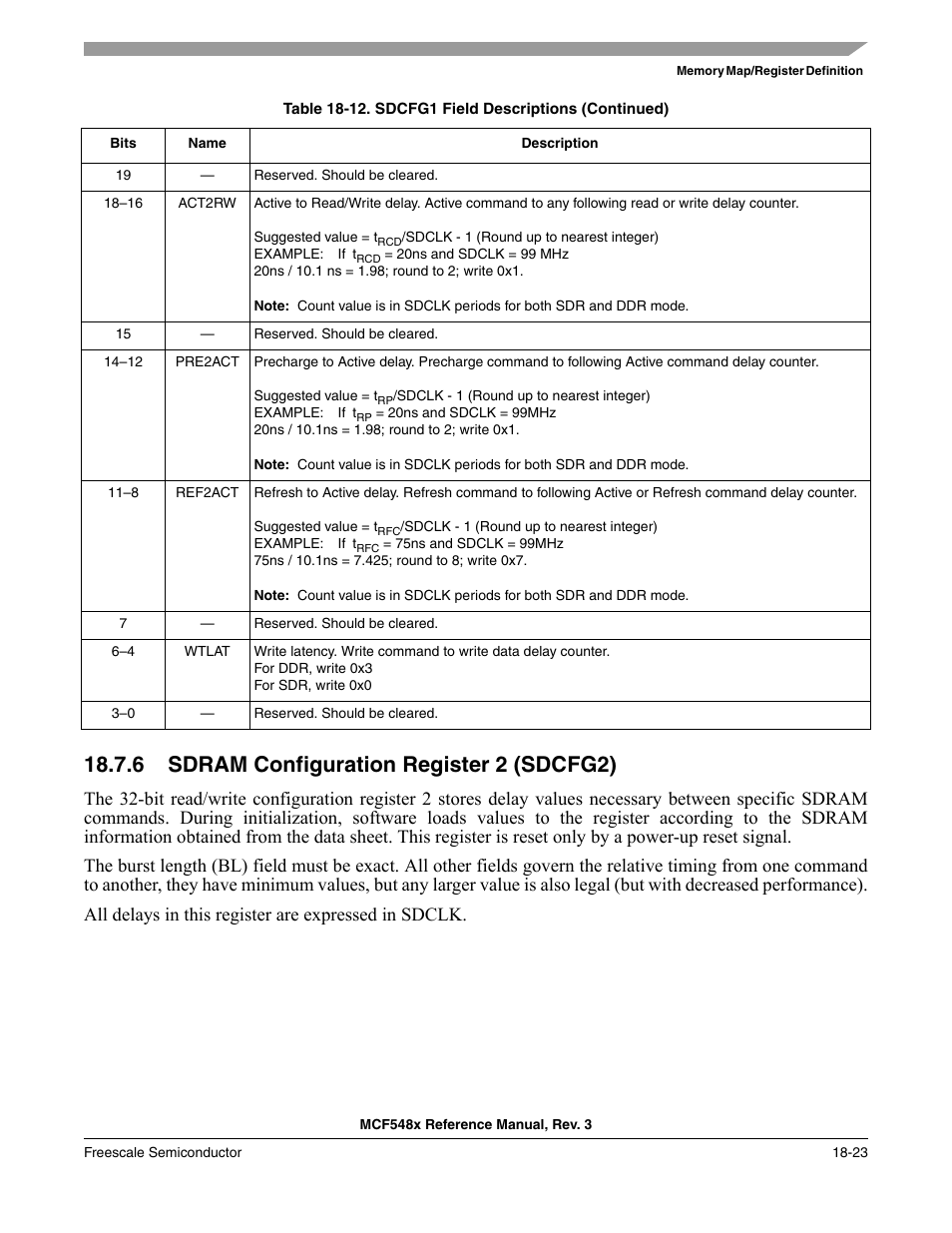 6 sdram configuration register 2 (sdcfg2), Sdram configuration register 2 (sdcfg2) -23 | Freescale Semiconductor MCF5480 User Manual | Page 471 / 1032