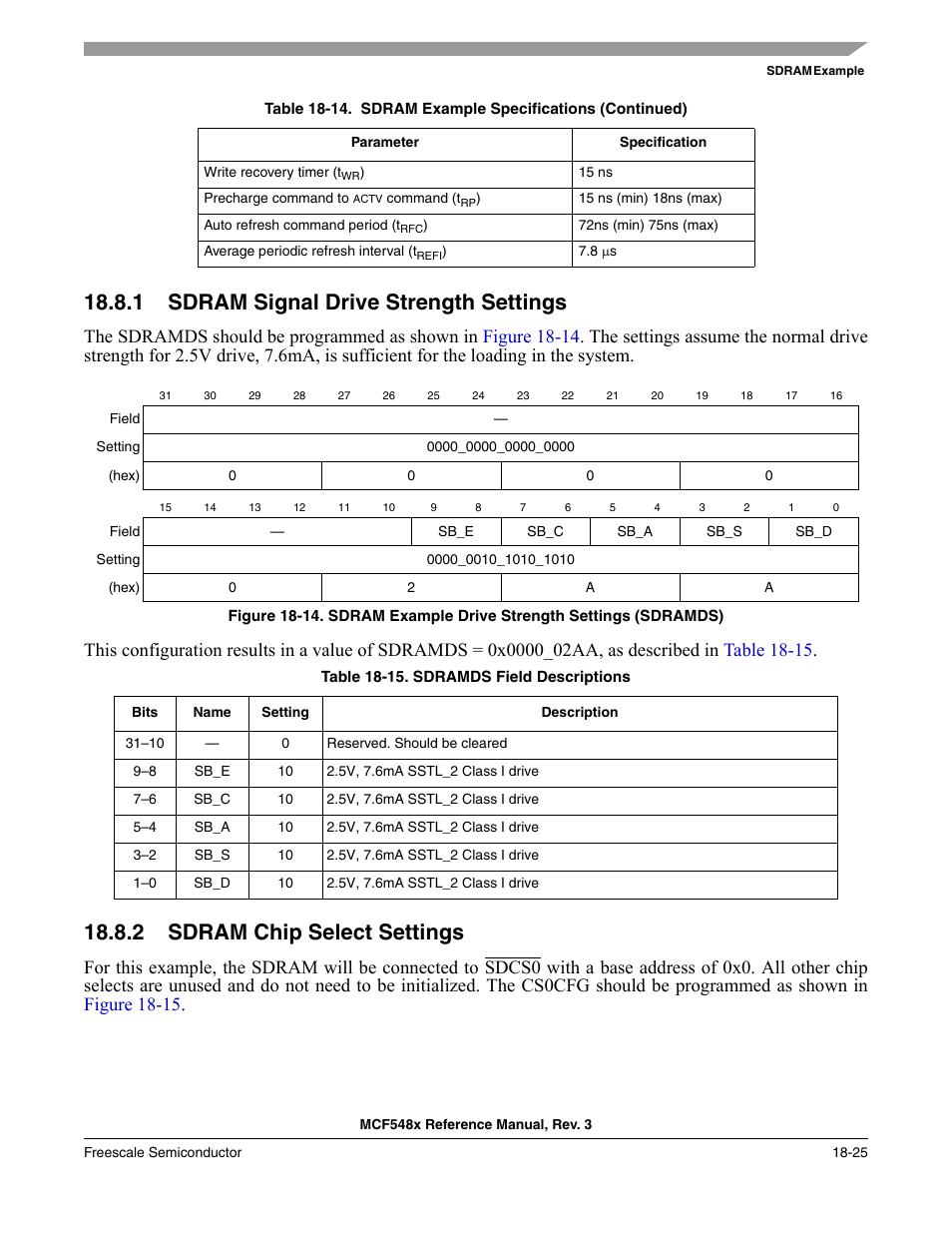 1 sdram signal drive strength settings, 2 sdram chip select settings, Sdram signal drive strength settings -25 | Sdram chip select settings -25 | Freescale Semiconductor MCF5480 User Manual | Page 473 / 1032