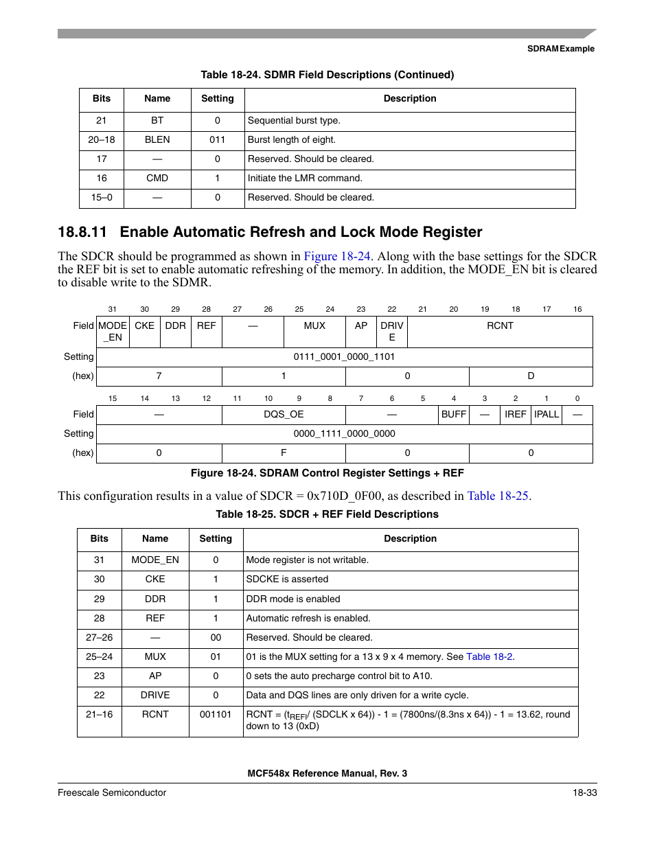 11 enable automatic refresh and lock mode register | Freescale Semiconductor MCF5480 User Manual | Page 481 / 1032
