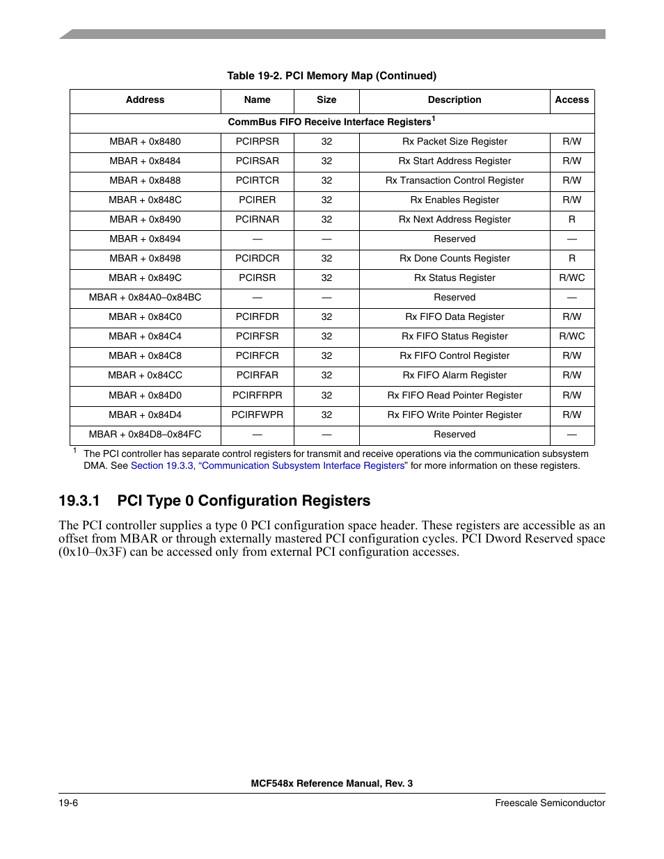 1 pci type 0 configuration registers, Pci type 0 configuration registers -6 | Freescale Semiconductor MCF5480 User Manual | Page 490 / 1032