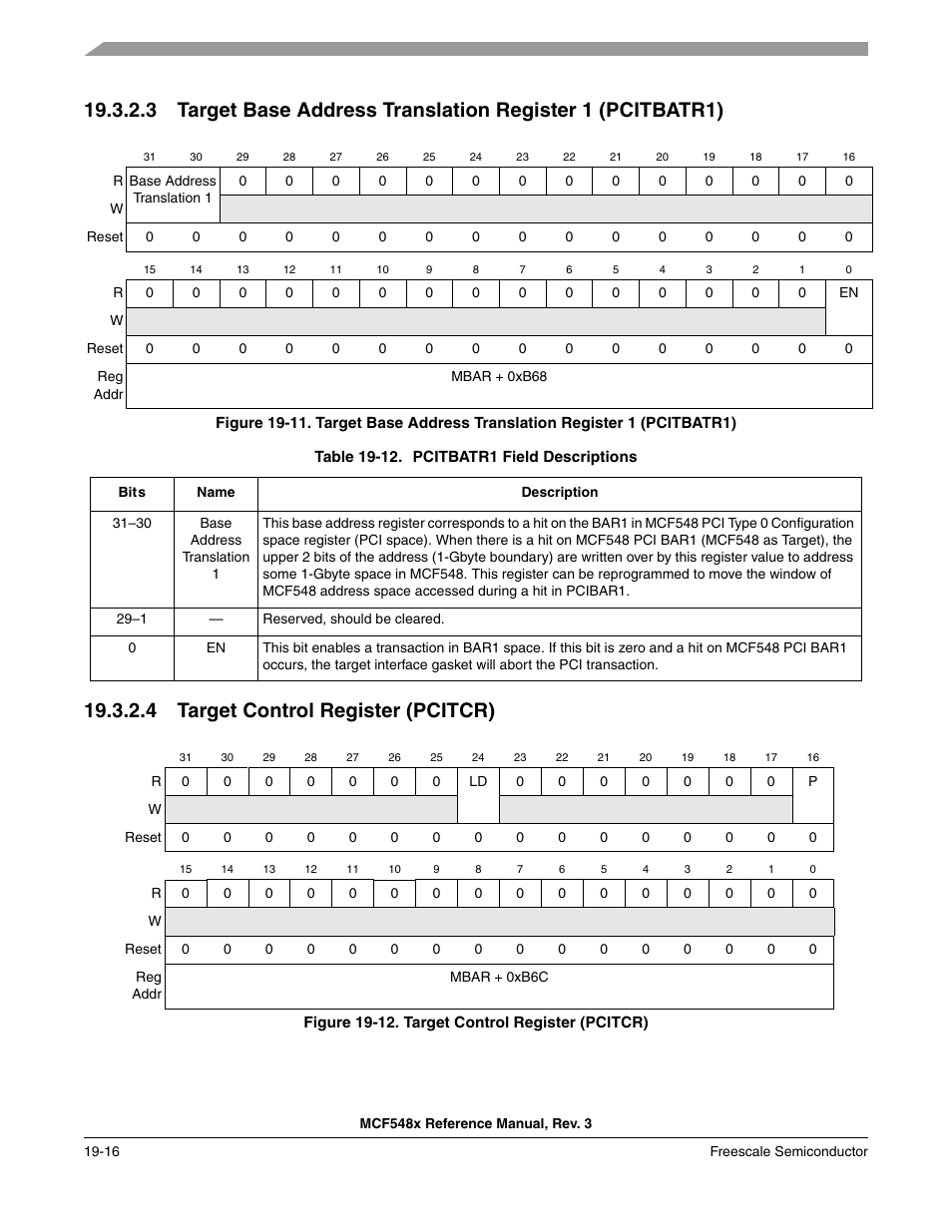 4 target control register (pcitcr), Target control register (pcitcr) -16 | Freescale Semiconductor MCF5480 User Manual | Page 500 / 1032