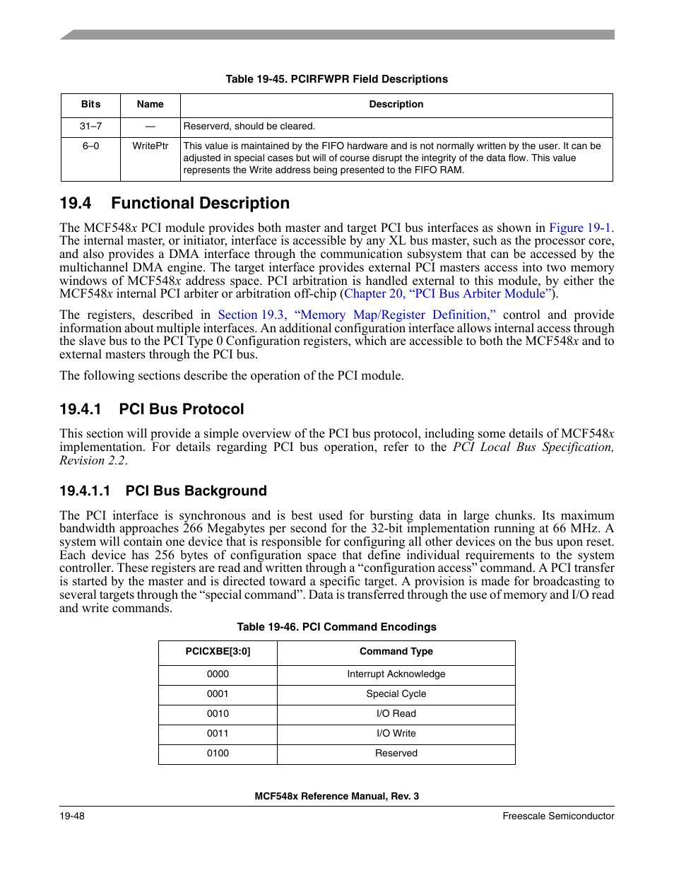 4 functional description, 1 pci bus protocol, 1 pci bus background | Functional description -48, Pci bus protocol -48, Pci bus background -48 | Freescale Semiconductor MCF5480 User Manual | Page 532 / 1032