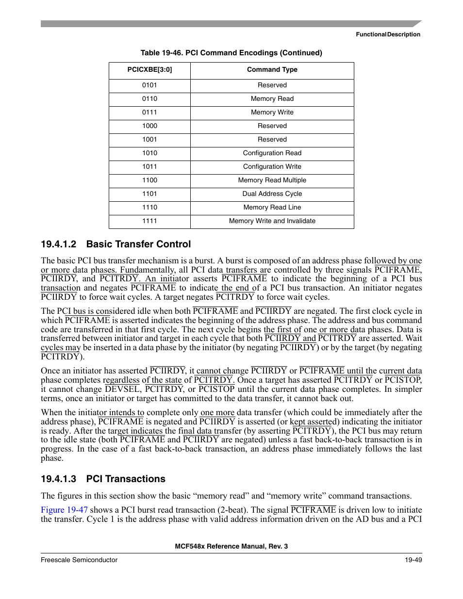 2 basic transfer control, 3 pci transactions, Basic transfer control -49 | Pci transactions -49 | Freescale Semiconductor MCF5480 User Manual | Page 533 / 1032