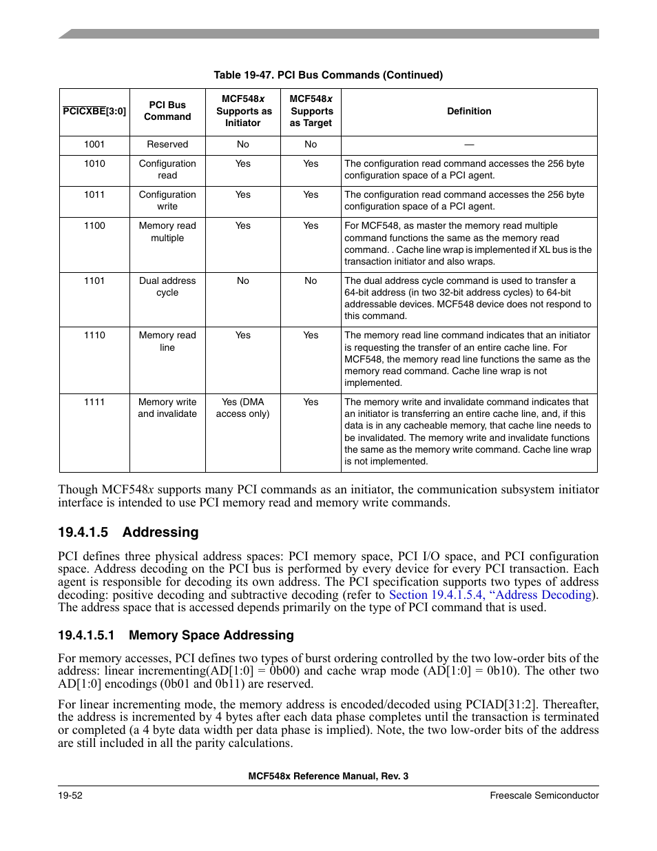 5 addressing, 1 memory space addressing, Addressing -52 | Freescale Semiconductor MCF5480 User Manual | Page 536 / 1032