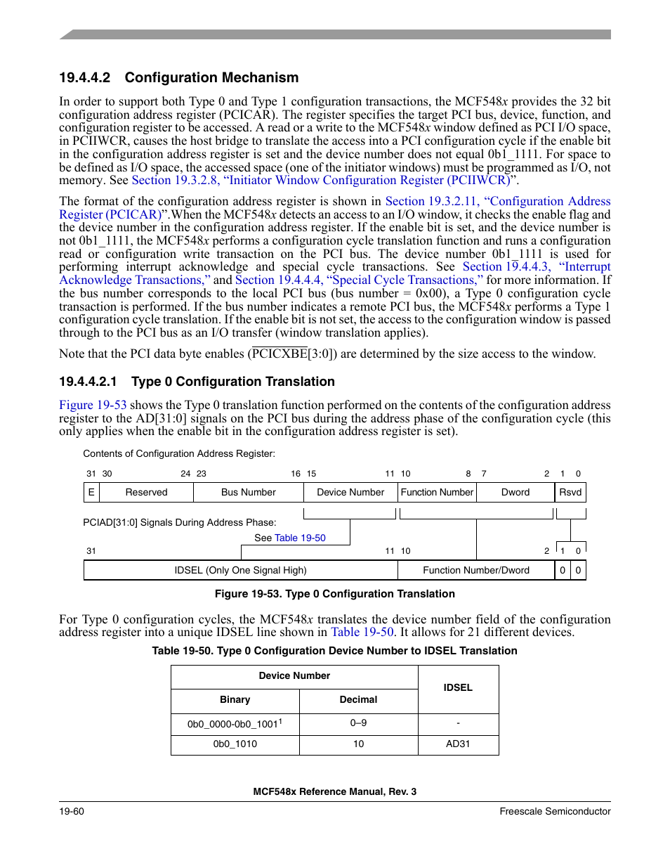 2 configuration mechanism, 1 type 0 configuration translation, Configuration mechanism -60 | Freescale Semiconductor MCF5480 User Manual | Page 544 / 1032