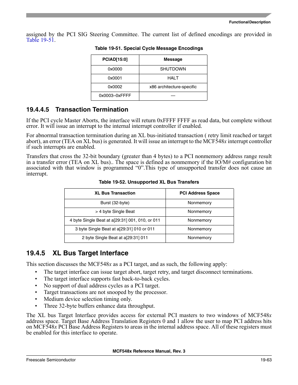 5 transaction termination, 5 xl bus target interface, Transaction termination -63 | Xl bus target interface -63 | Freescale Semiconductor MCF5480 User Manual | Page 547 / 1032