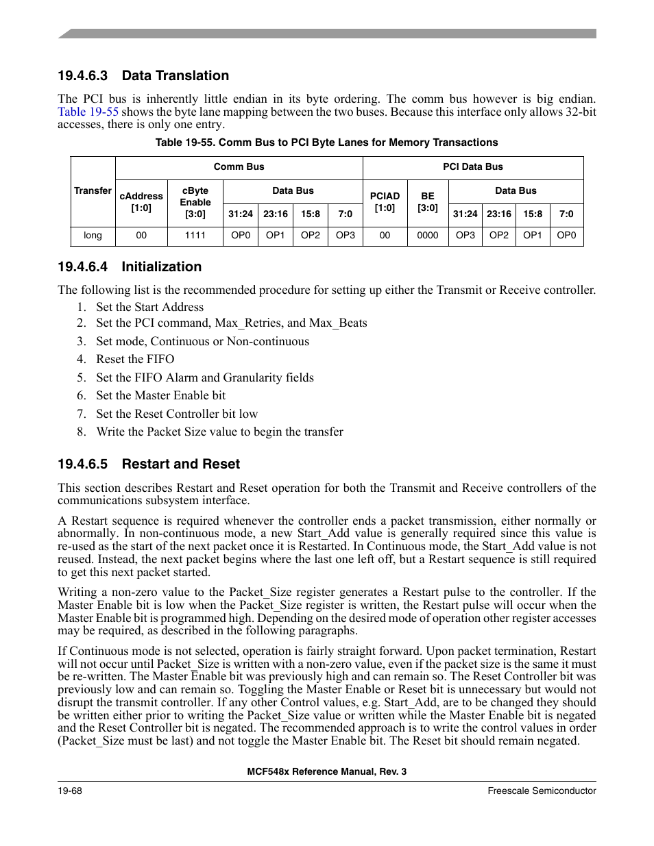 3 data translation, 4 initialization, 5 restart and reset | Data translation -68, Initialization -68, Restart and reset -68 | Freescale Semiconductor MCF5480 User Manual | Page 552 / 1032