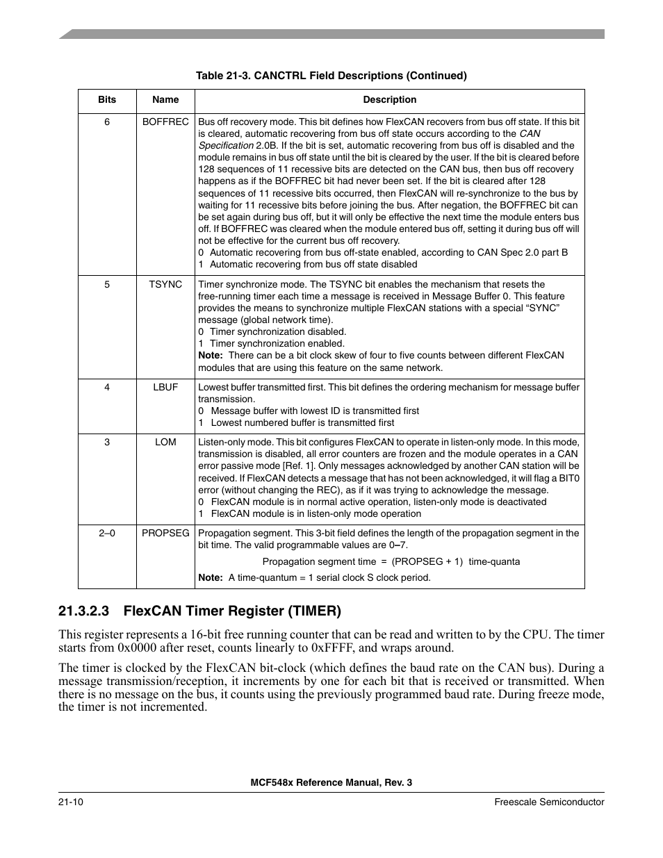 3 flexcan timer register (timer), Flexcan timer register (timer) -10 | Freescale Semiconductor MCF5480 User Manual | Page 580 / 1032