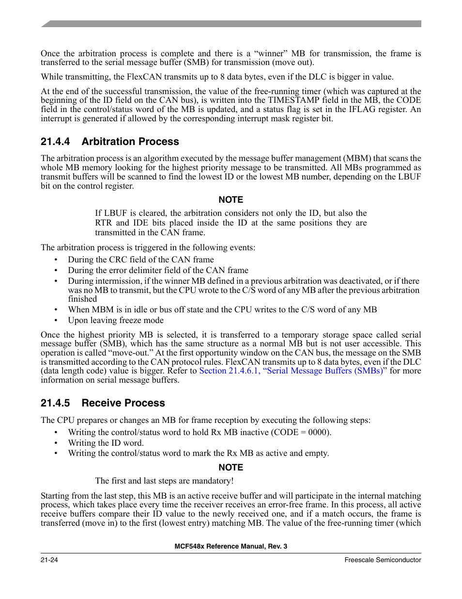 4 arbitration process, 5 receive process, Arbitration process -24 | Receive process -24 | Freescale Semiconductor MCF5480 User Manual | Page 594 / 1032