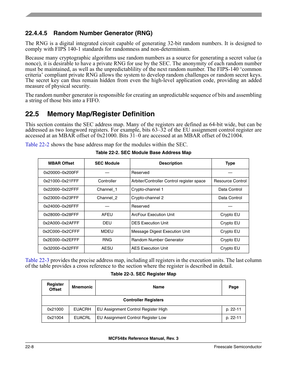5 random number generator (rng), 5 memory map/register definition, Random number generator (rng) -8 | Memory map/register definition -8 | Freescale Semiconductor MCF5480 User Manual | Page 610 / 1032