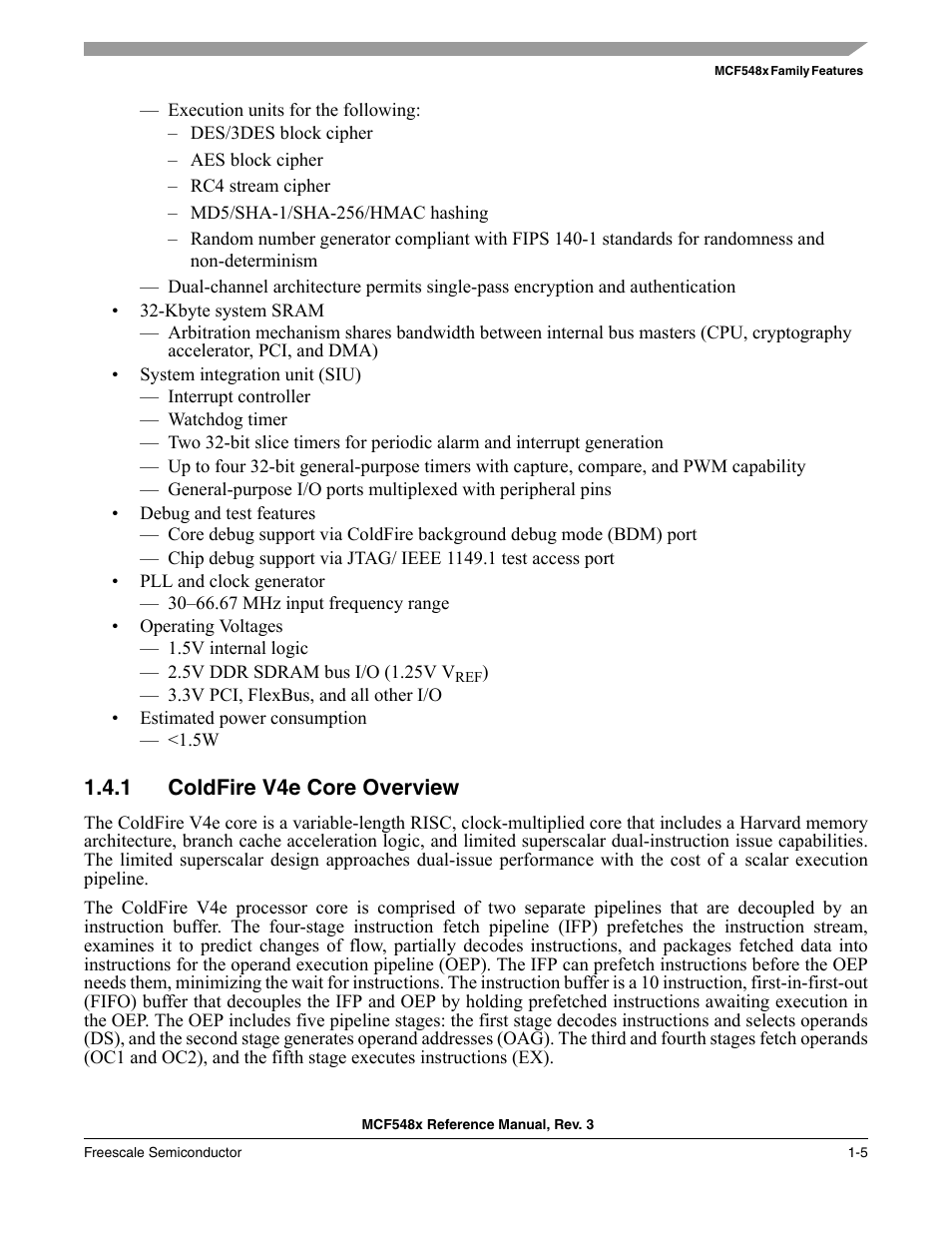 1 coldfire v4e core overview, Coldfire v4e core overview -5 | Freescale Semiconductor MCF5480 User Manual | Page 63 / 1032