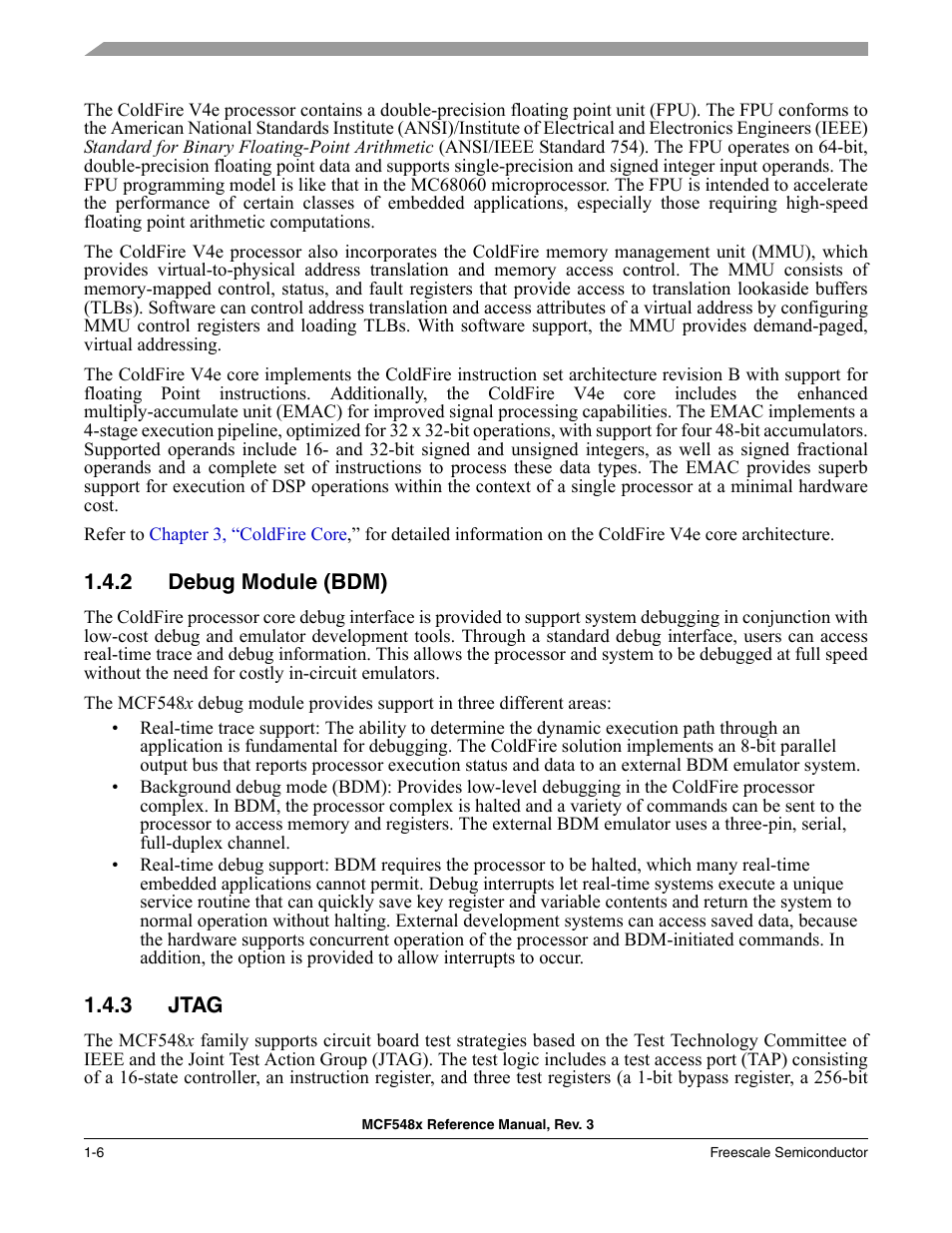 2 debug module (bdm), 3 jtag, Debug module (bdm) -6 | Jtag -6 | Freescale Semiconductor MCF5480 User Manual | Page 64 / 1032