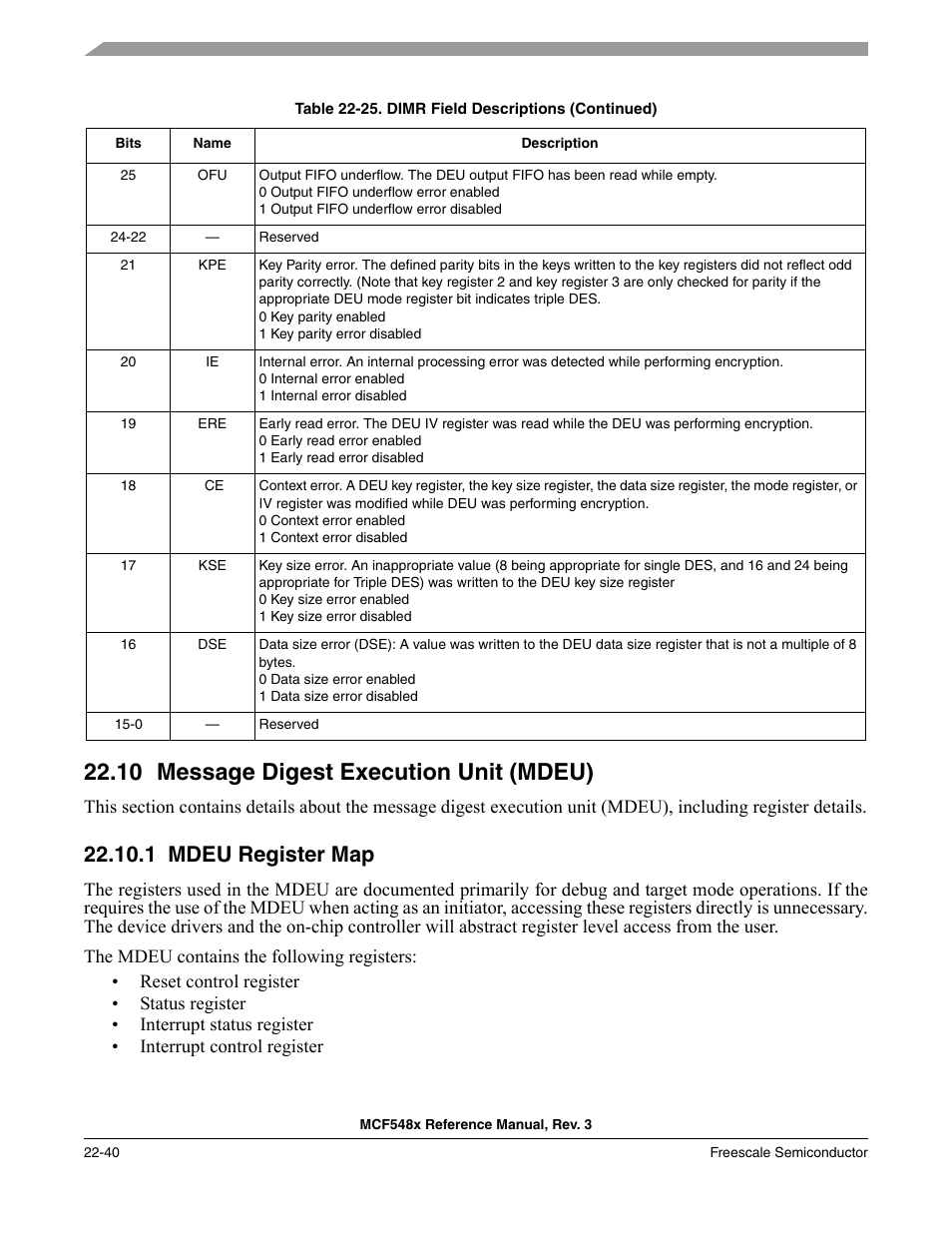 10 message digest execution unit (mdeu), 1 mdeu register map, Message digest execution unit (mdeu) -40 | Mdeu register map -40 | Freescale Semiconductor MCF5480 User Manual | Page 642 / 1032