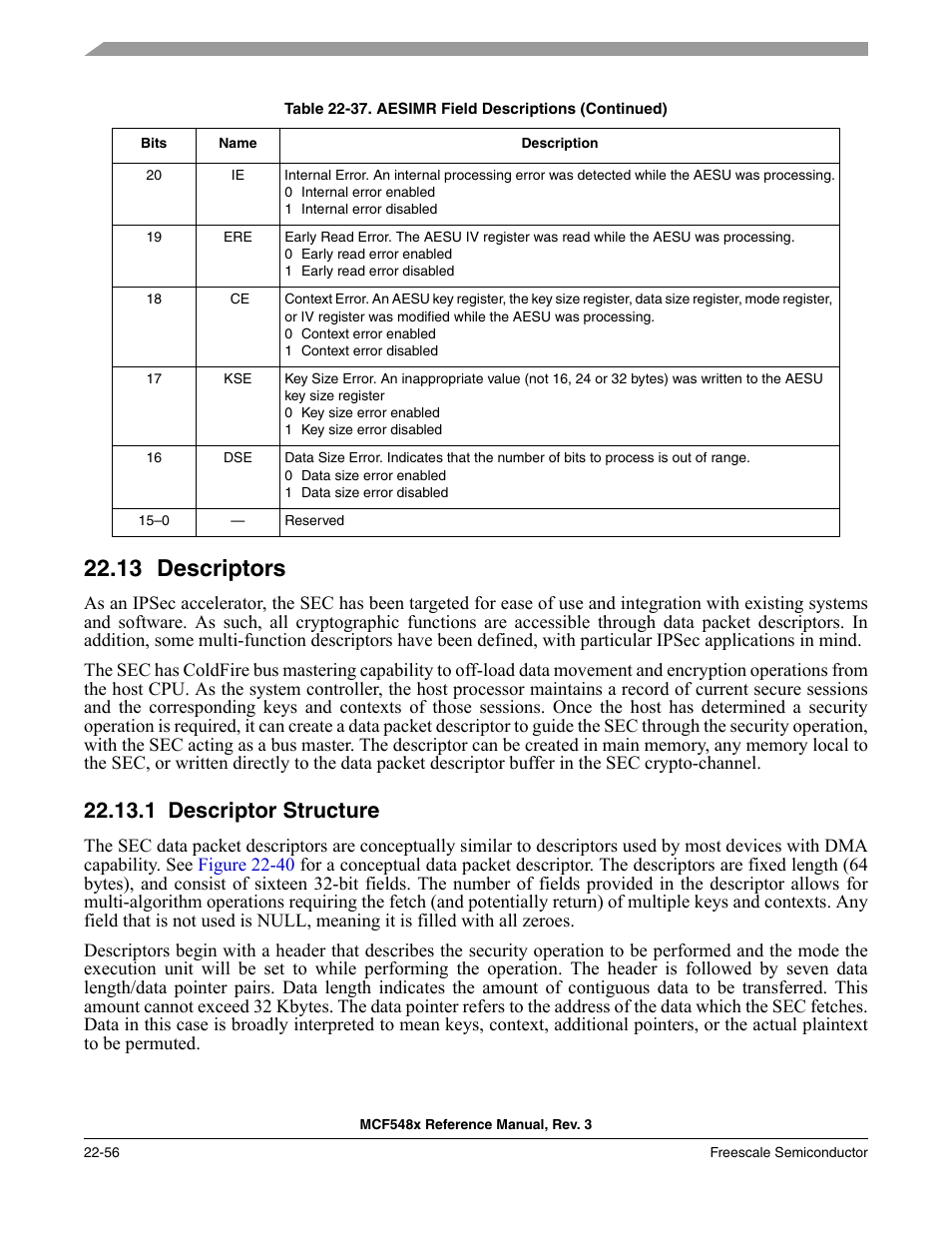 13 descriptors, 1 descriptor structure, Descriptors -56 | Descriptor structure -56 | Freescale Semiconductor MCF5480 User Manual | Page 658 / 1032