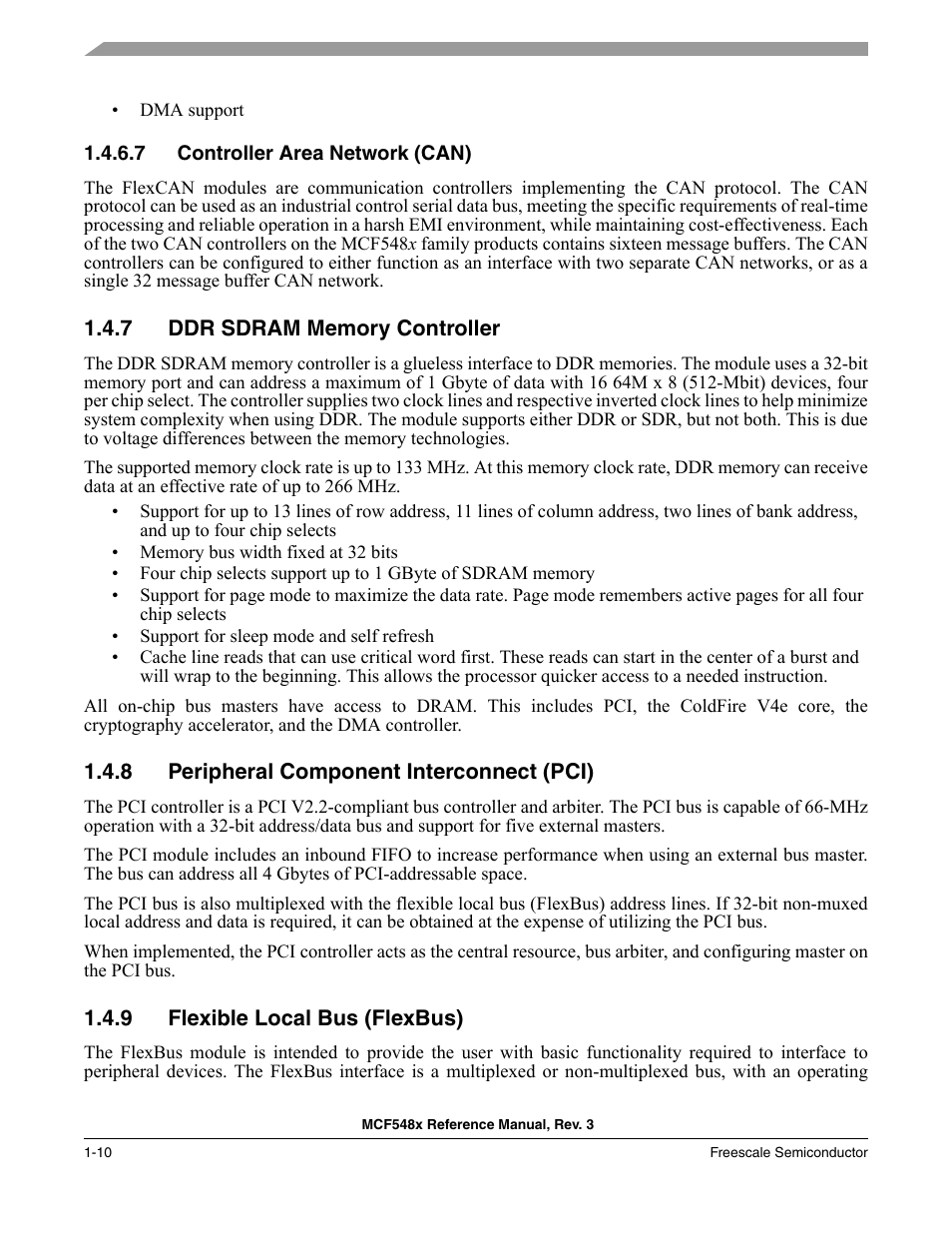 7 controller area network (can), 7 ddr sdram memory controller, 8 peripheral component interconnect (pci) | 9 flexible local bus (flexbus), Controller area network (can) -10, Ddr sdram memory controller -10, Peripheral component interconnect (pci) -10, Flexible local bus (flexbus) -10 | Freescale Semiconductor MCF5480 User Manual | Page 68 / 1032