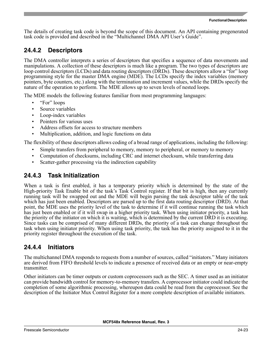 2 descriptors, 3 task initialization, 4 initiators | Descriptors -23, Task initialization -23, Initiators -23 | Freescale Semiconductor MCF5480 User Manual | Page 743 / 1032