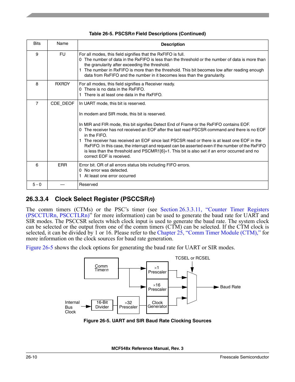 4 clock select register (psccsrn), Clock select register (psccsrn) -10, 4 clock select register (psccsr n ) | Freescale Semiconductor MCF5480 User Manual | Page 772 / 1032