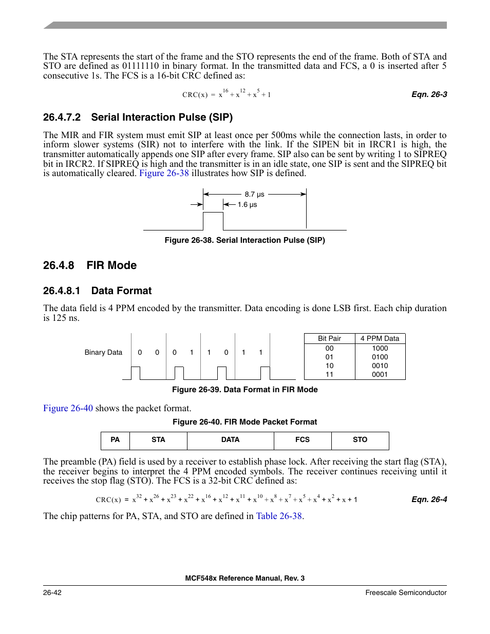 2 serial interaction pulse (sip), 8 fir mode, 1 data format | Serial interaction pulse (sip) -42, Fir mode -42, Data format -42 | Freescale Semiconductor MCF5480 User Manual | Page 804 / 1032