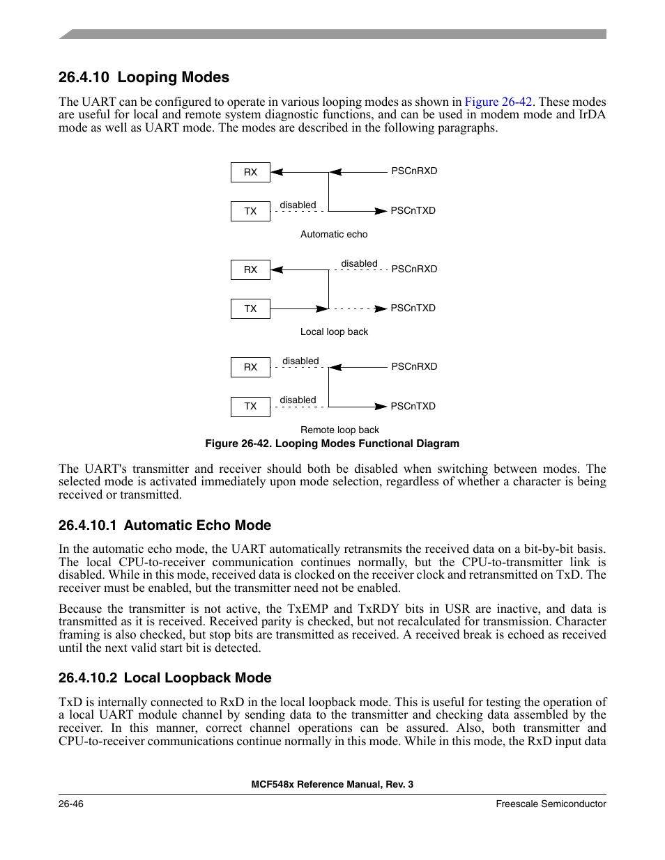 10 looping modes, 1 automatic echo mode, 2 local loopback mode | Looping modes -46, Automatic echo mode -46, Local loopback mode -46 | Freescale Semiconductor MCF5480 User Manual | Page 808 / 1032